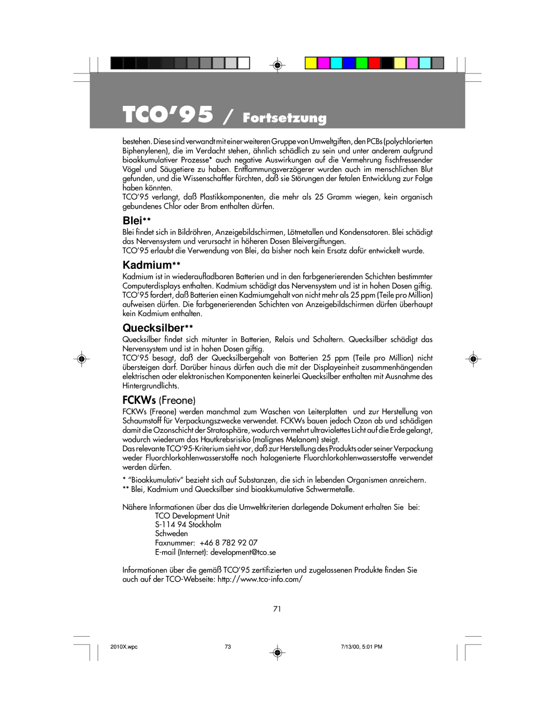 NEC LCD2010X manual TCO’95 / Fortsetzung 