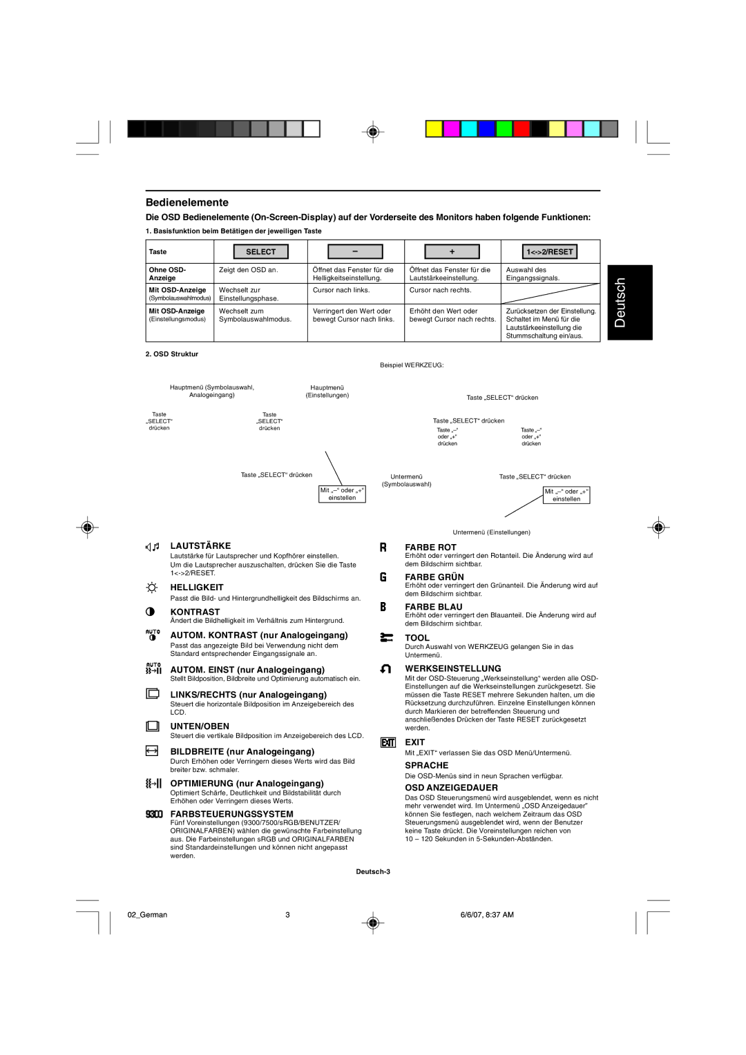 NEC LCD205WXM, LCD225WXM user manual Bedienelemente 