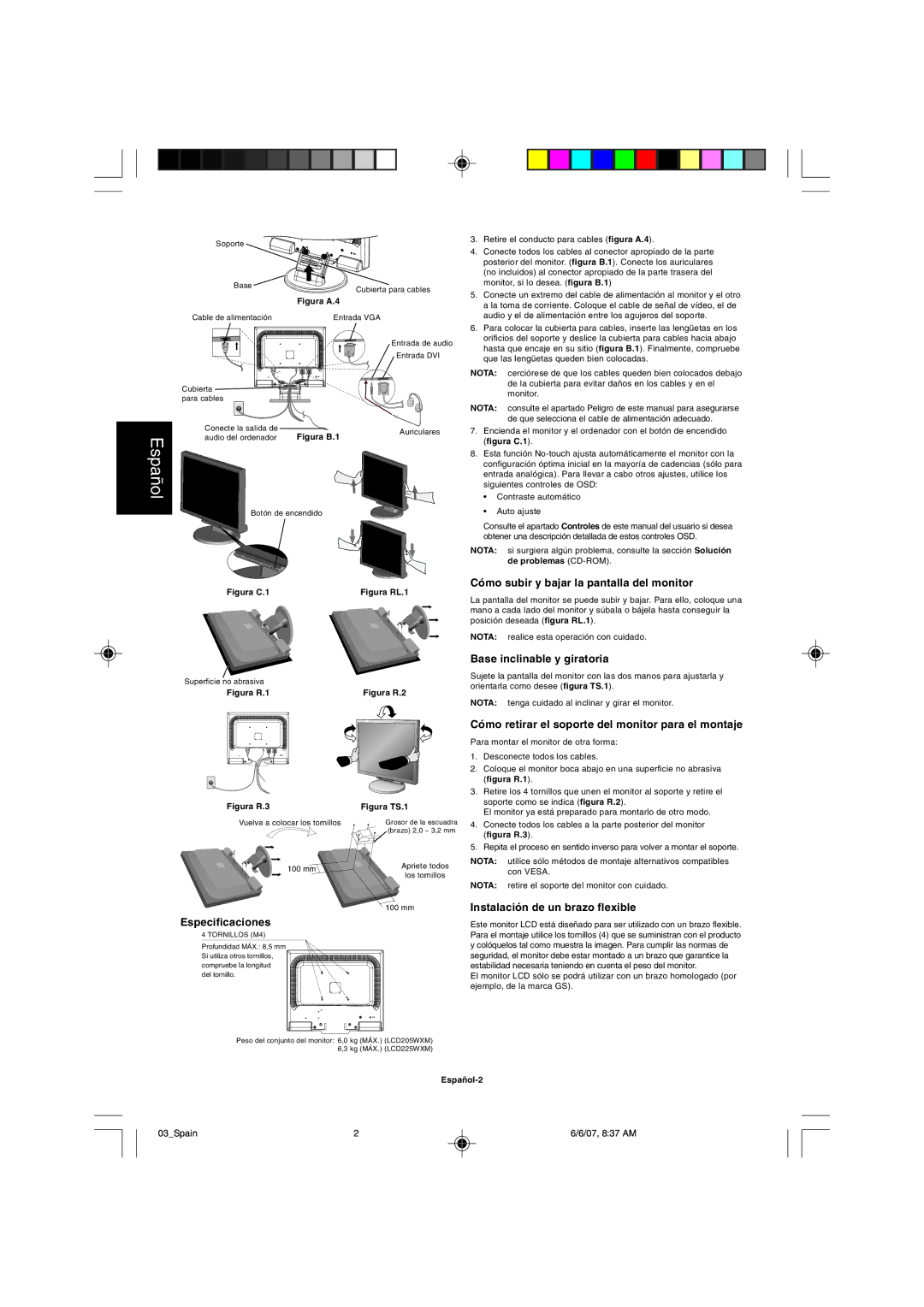 NEC LCD205WXM, LCD225WXM user manual Espa- ol 