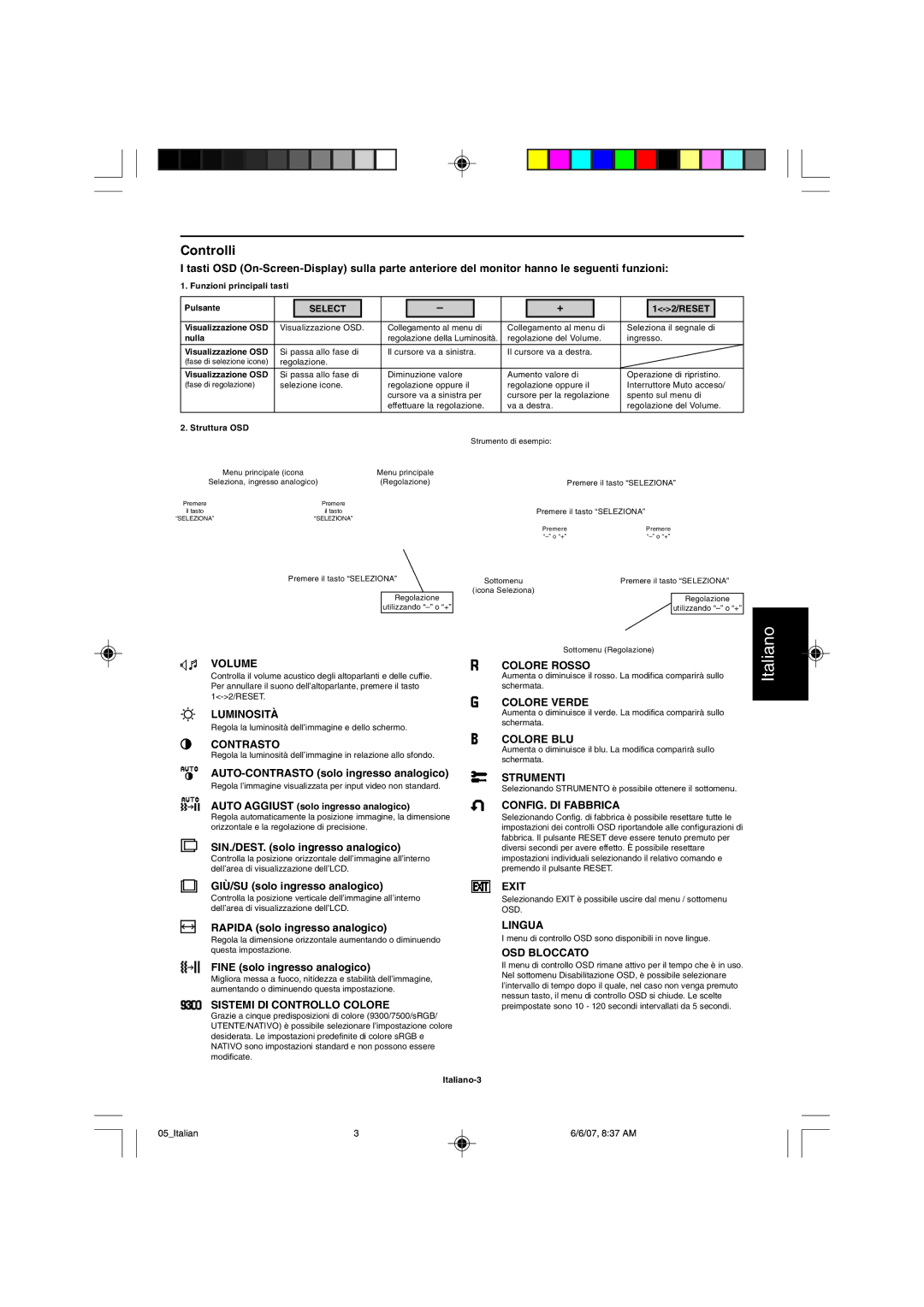 NEC LCD205WXM, LCD225WXM user manual Controlli 