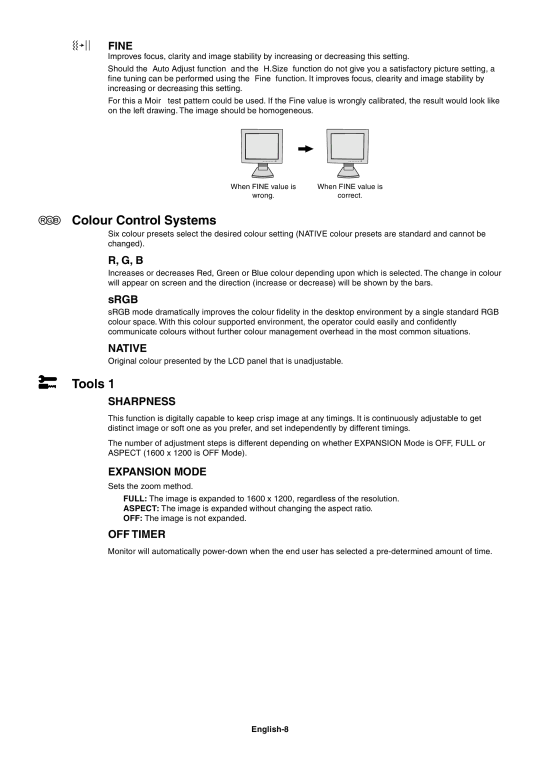 NEC LCD2060NX user manual Colour Control Systems, Tools, English-8 