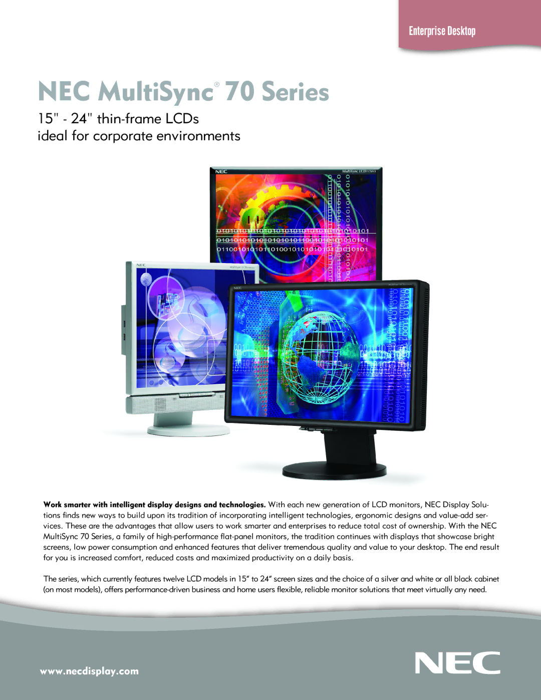 NEC LCD2070NX, LCD2070VX manual NEC MultiSync 70 Series 