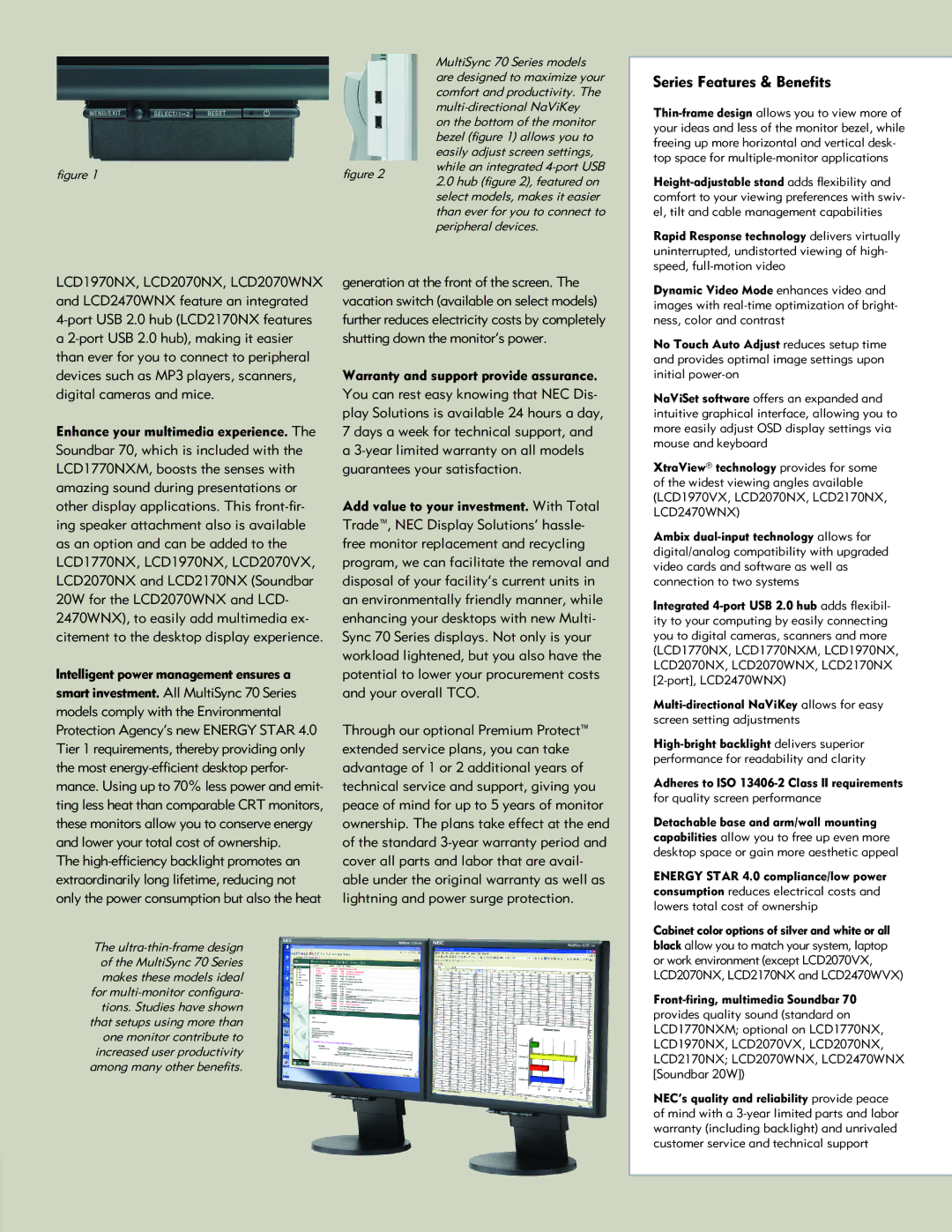 NEC LCD2070NX, LCD2070VX manual Series Features & Benefits 