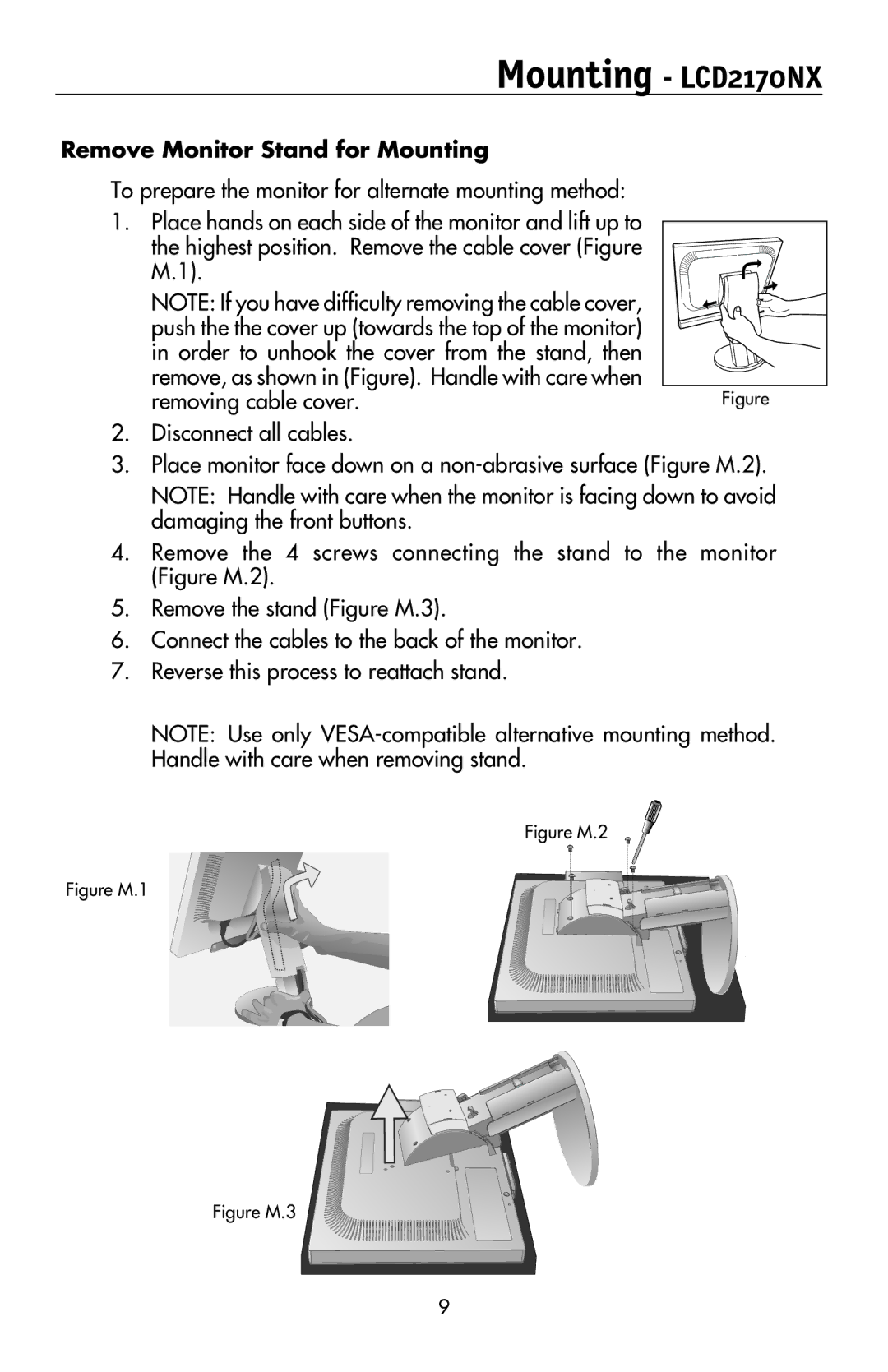 NEC LCD2070VX user manual Mounting LCD2170NX 