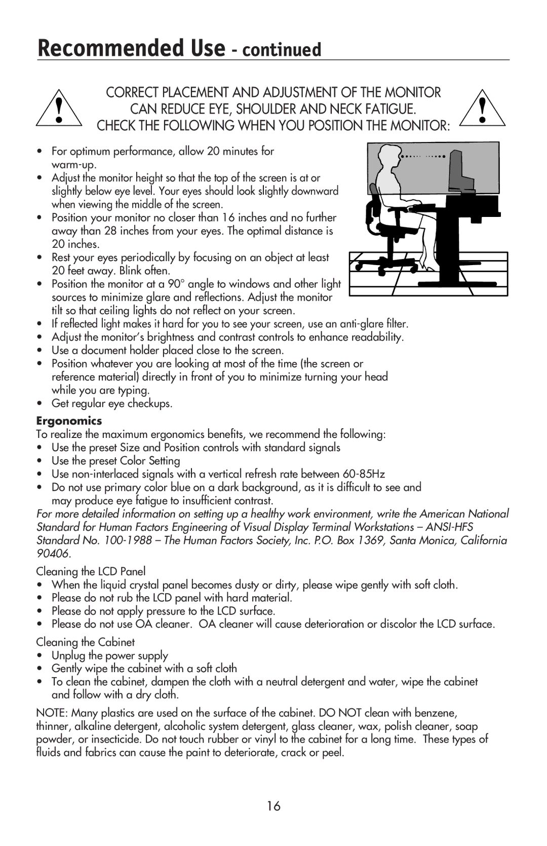 NEC LCD2070VX, LCD2170NX user manual Ergonomics 