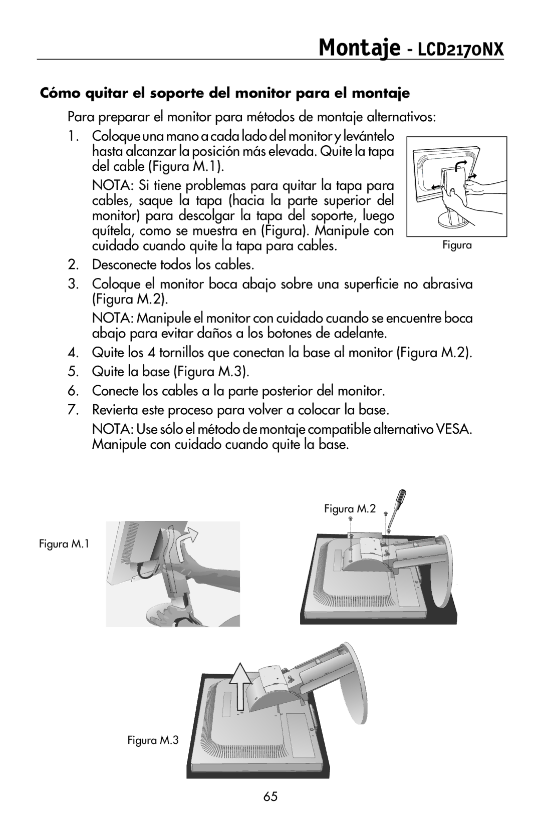 NEC LCD2070VX user manual Montaje LCD2170NX, Figura 