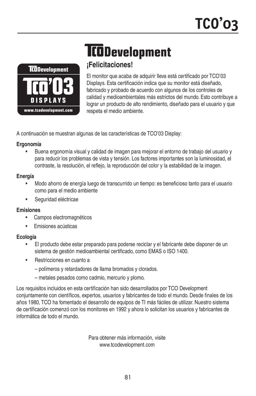 NEC LCD2170NX, LCD2070VX user manual TCO’03 