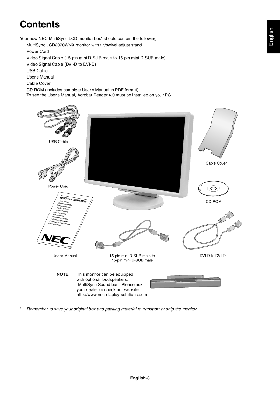 NEC LCD2070WNX user manual Contents 