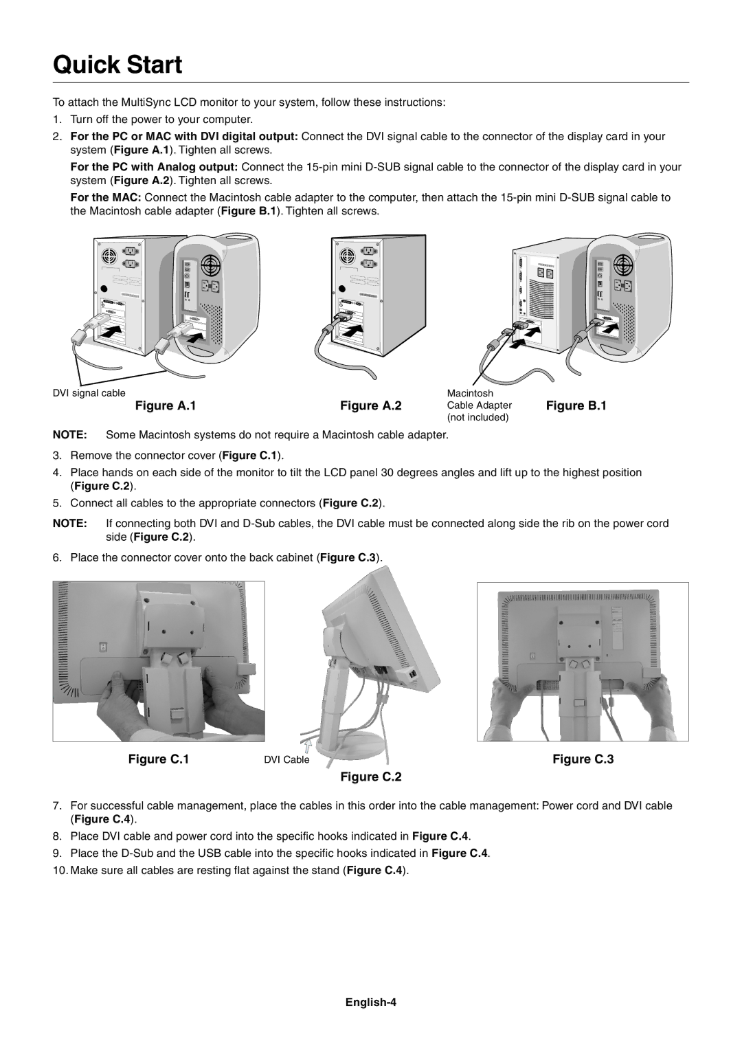 NEC LCD2070WNX user manual Quick Start, English-4 