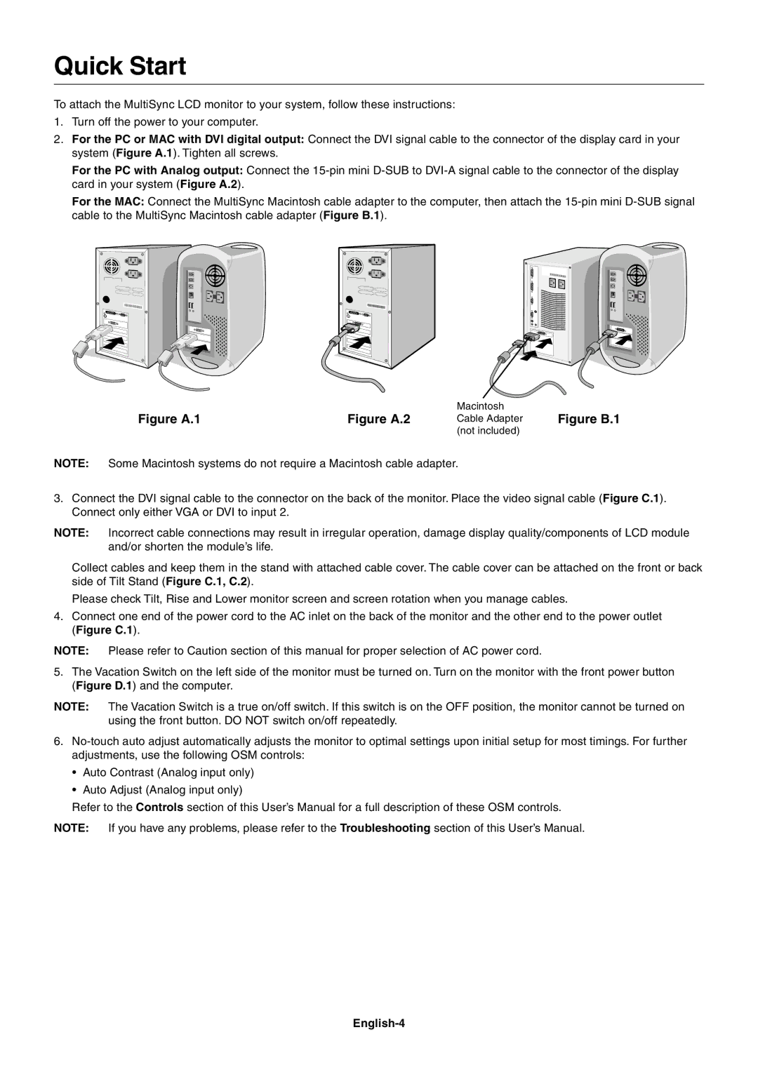 NEC LCD2080UX+ user manual Quick Start, English-4 