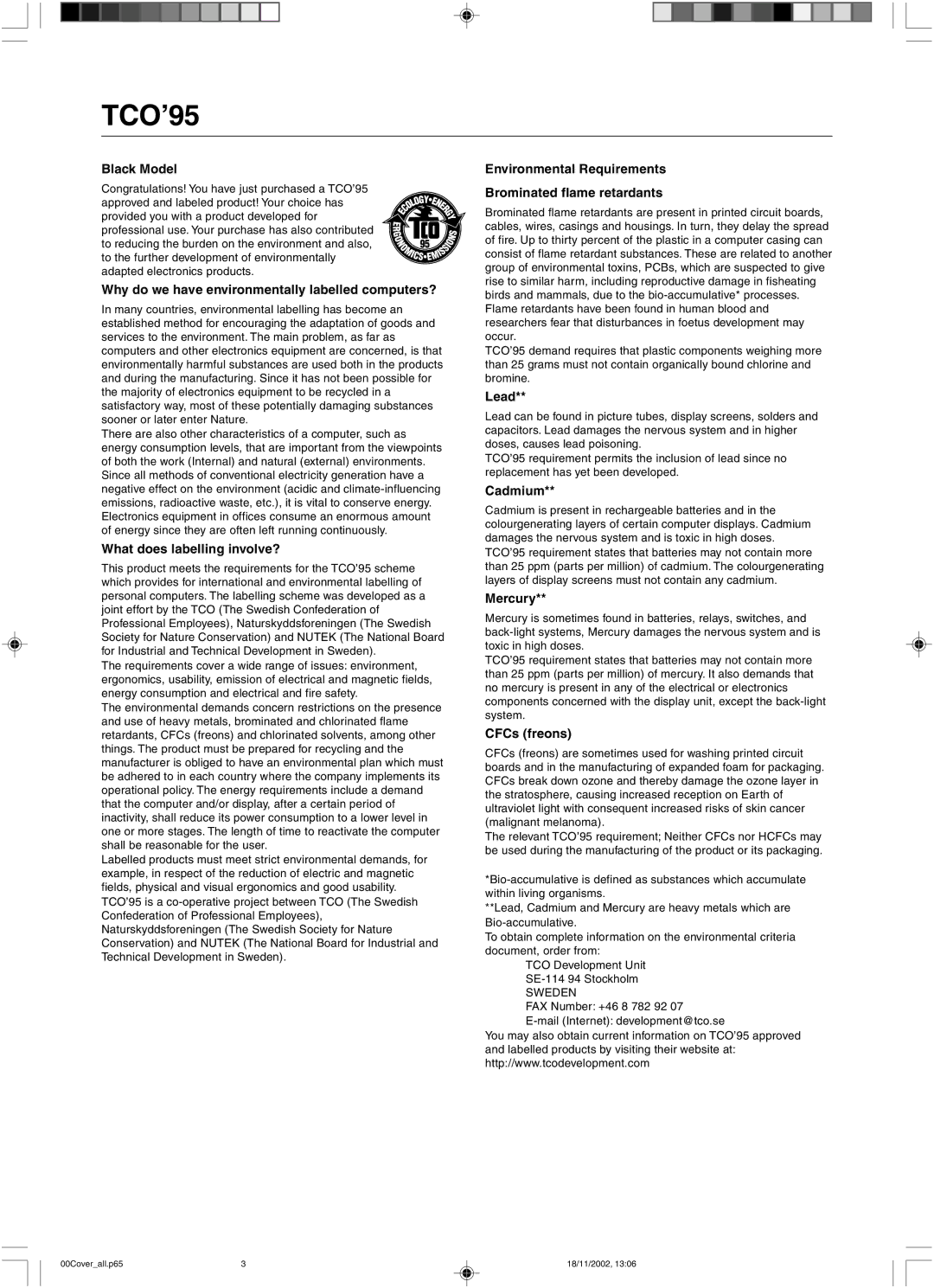 NEC LCD2080UX user manual TCO’95 