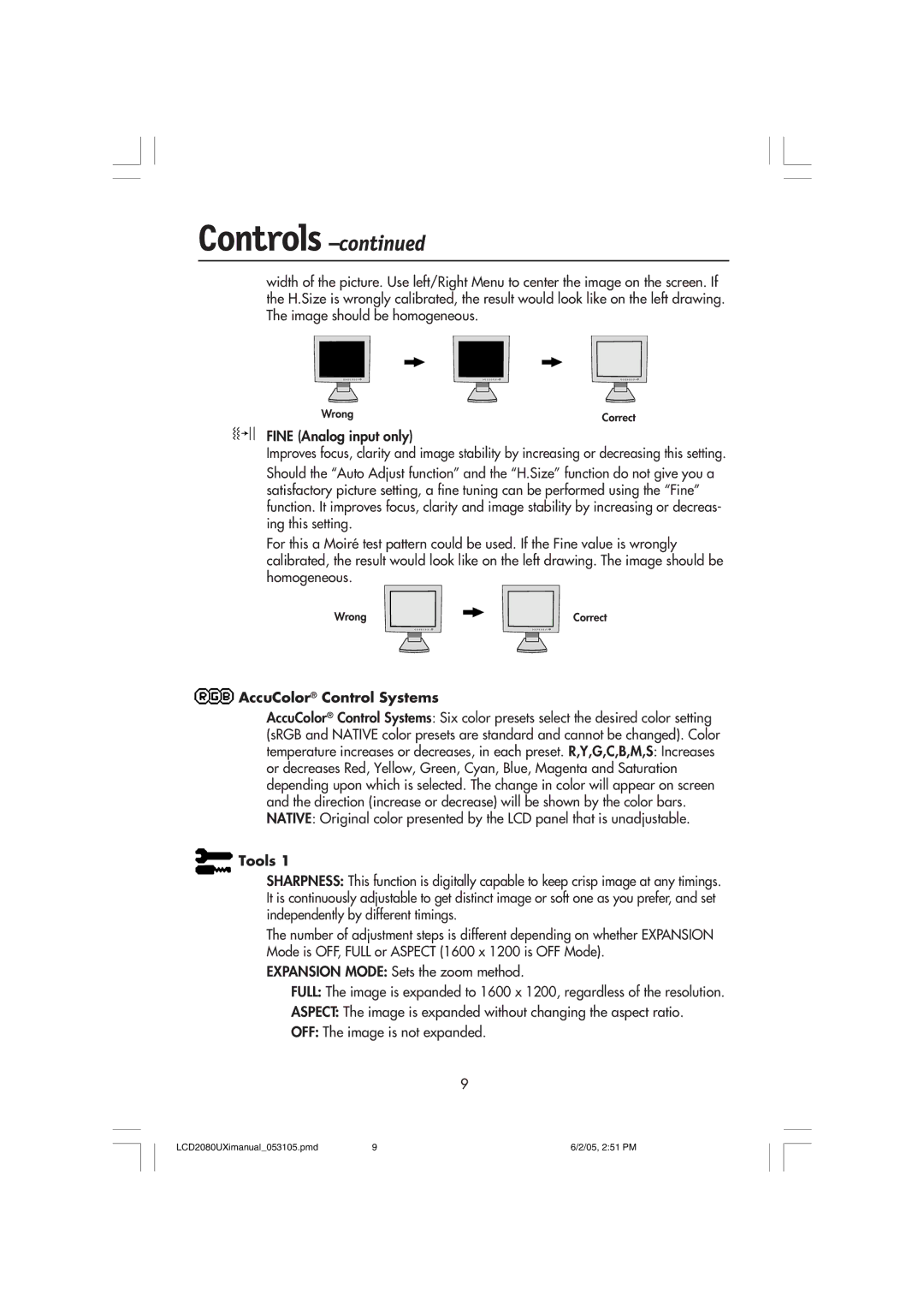 NEC LCD2080UXI manual Controls 