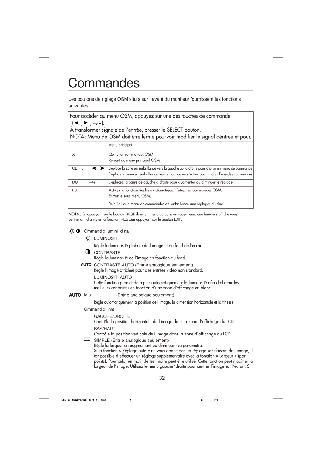 NEC LCD2080UXI manual Commandes, Control 