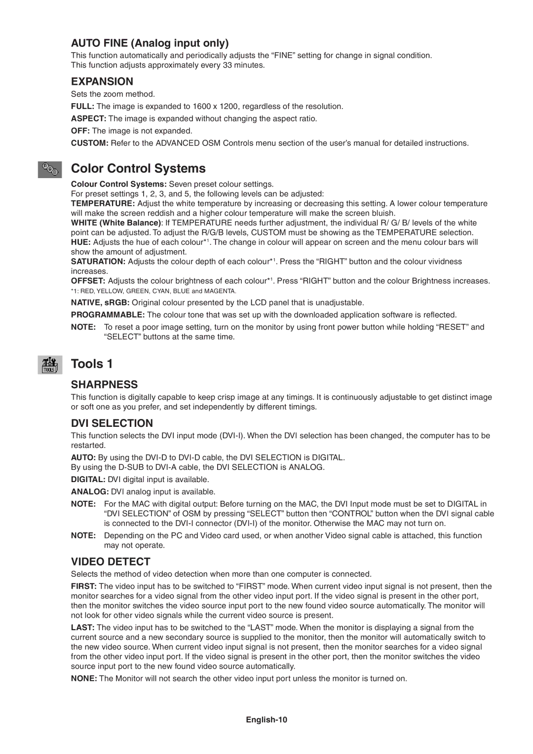 NEC LCD2090UXI user manual Color Control Systems, Tools 