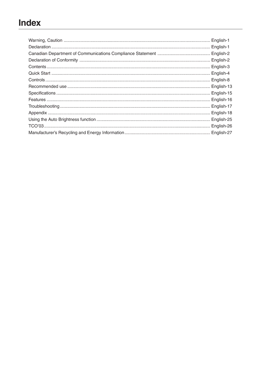 NEC LCD2090UXI user manual Index, English-27 