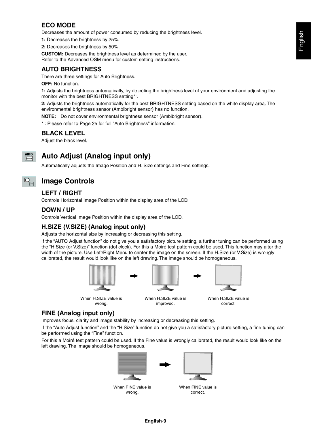 NEC LCD2090UXI user manual Auto Adjust Analog input only, Image Controls 