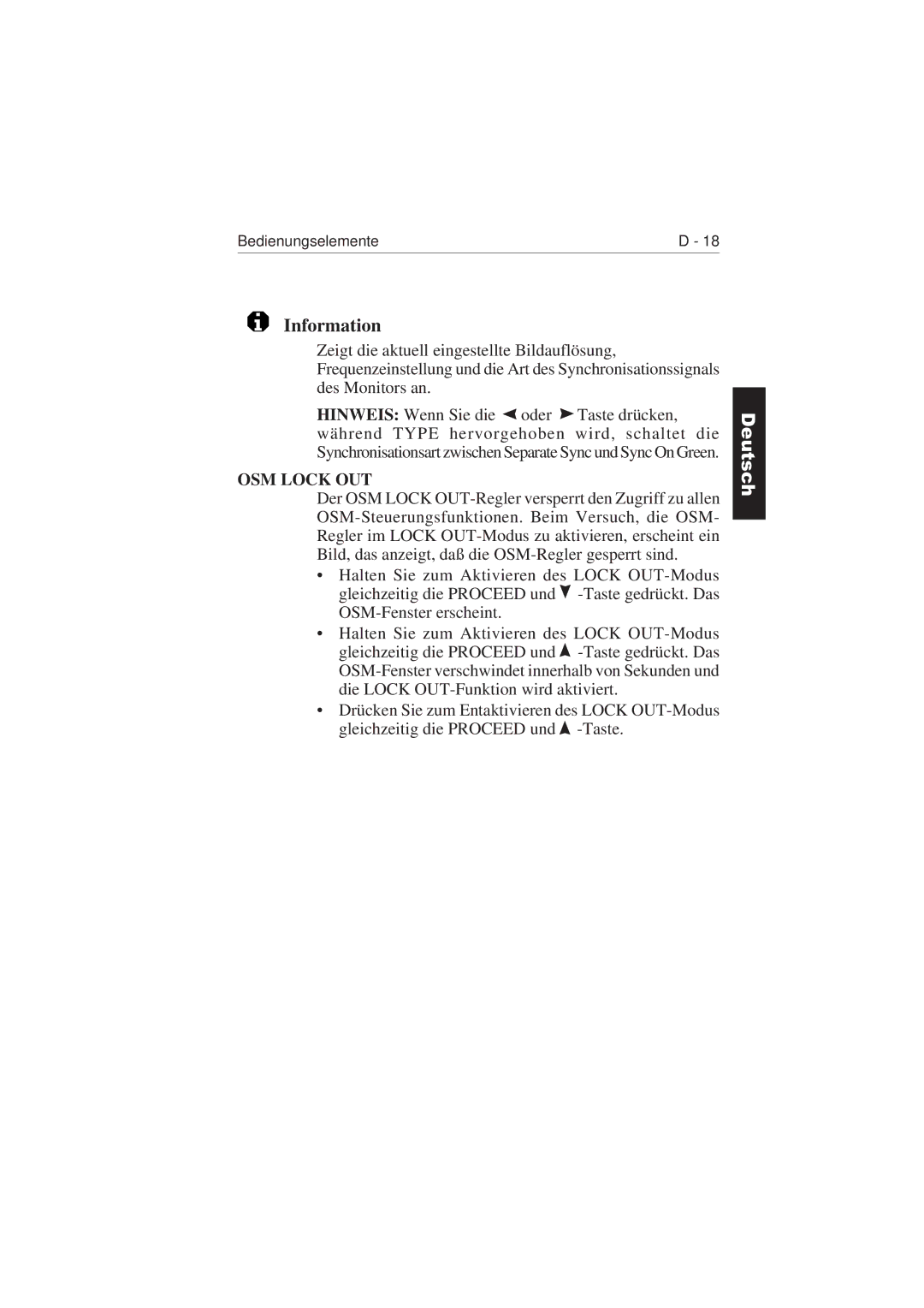 NEC LCD2110 user manual Information, OSM Lock OUT 