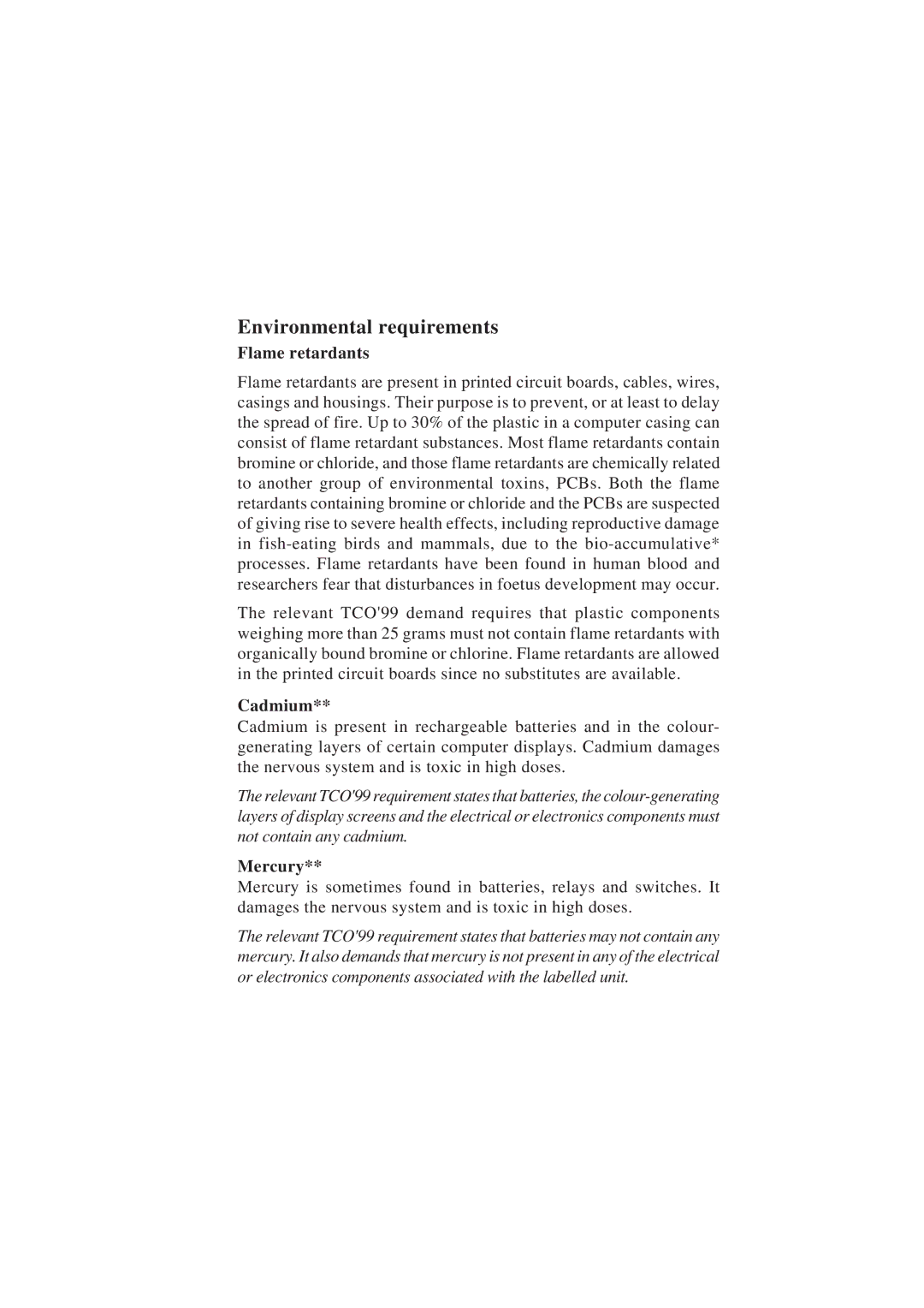 NEC LCD2110 user manual Environmental requirements, Flame retardants 