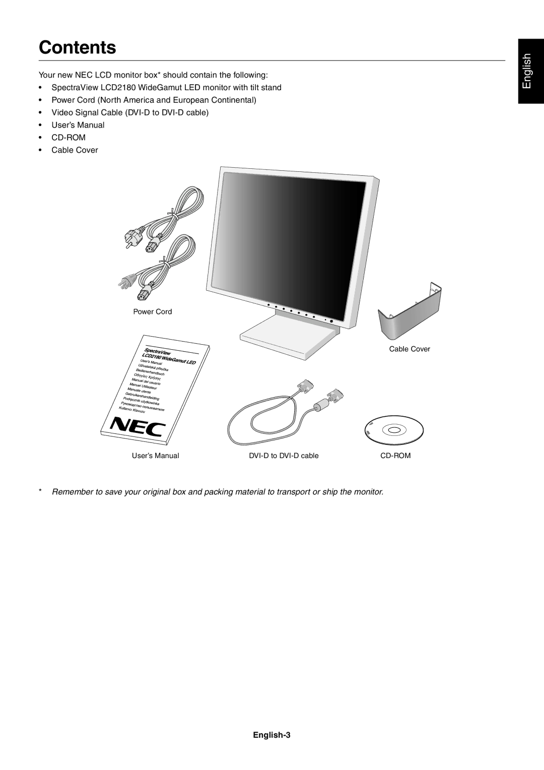 NEC LCD2180 user manual Contents 