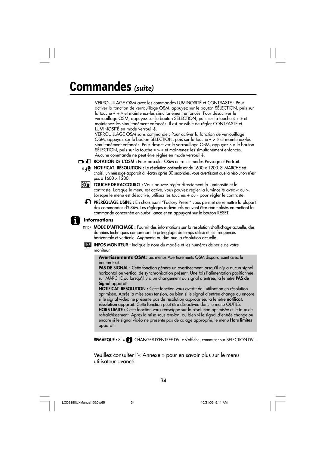 NEC LCD2180UX manual Informations 