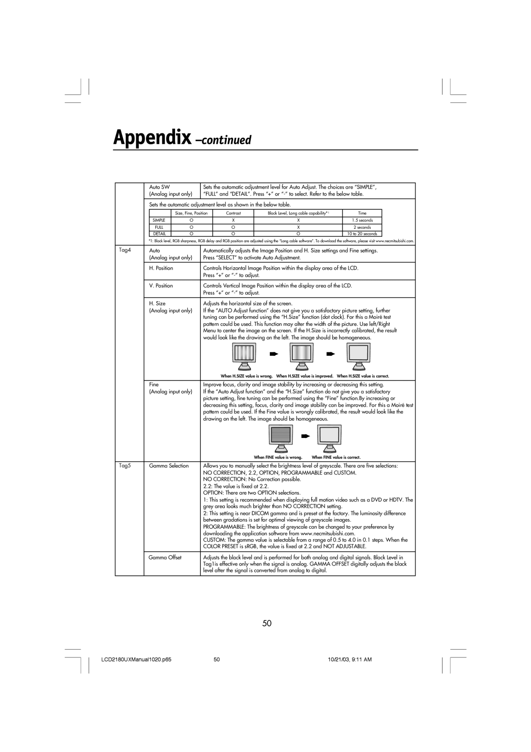 NEC LCD2180UX manual Appendix 