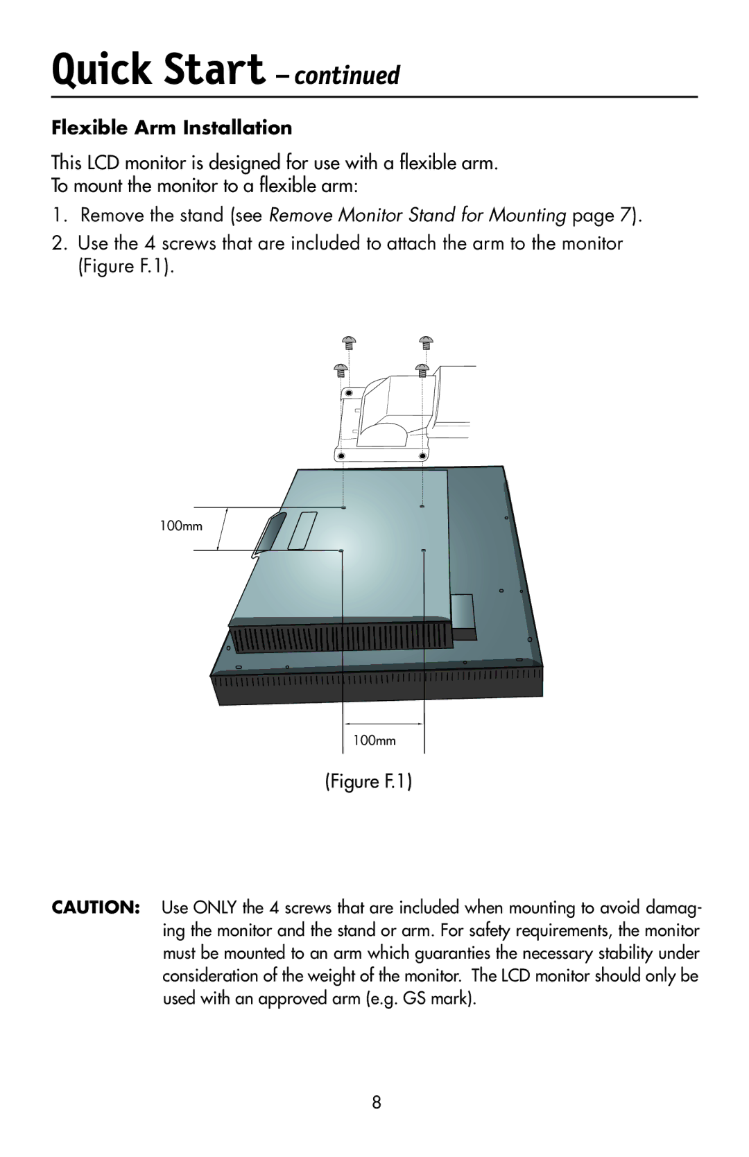 NEC LCD2190UXi user manual Flexible Arm Installation, Figure F.1 