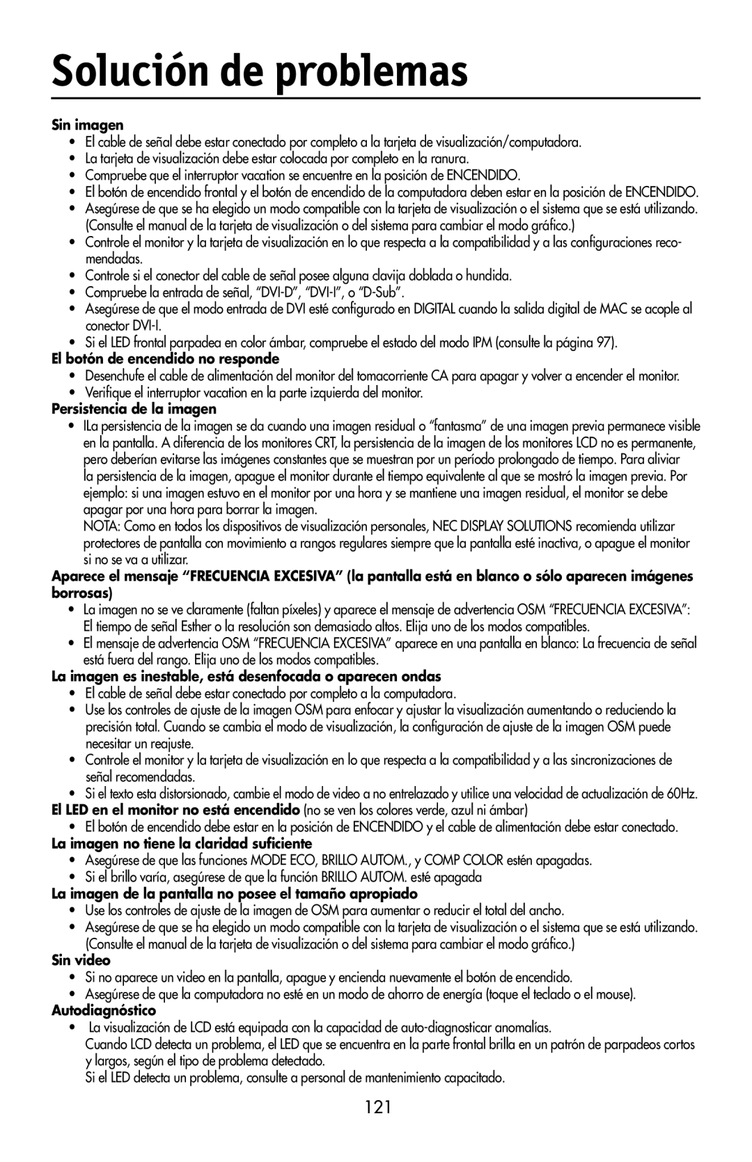 NEC LCD2190UXi user manual Solución de problemas, 121 