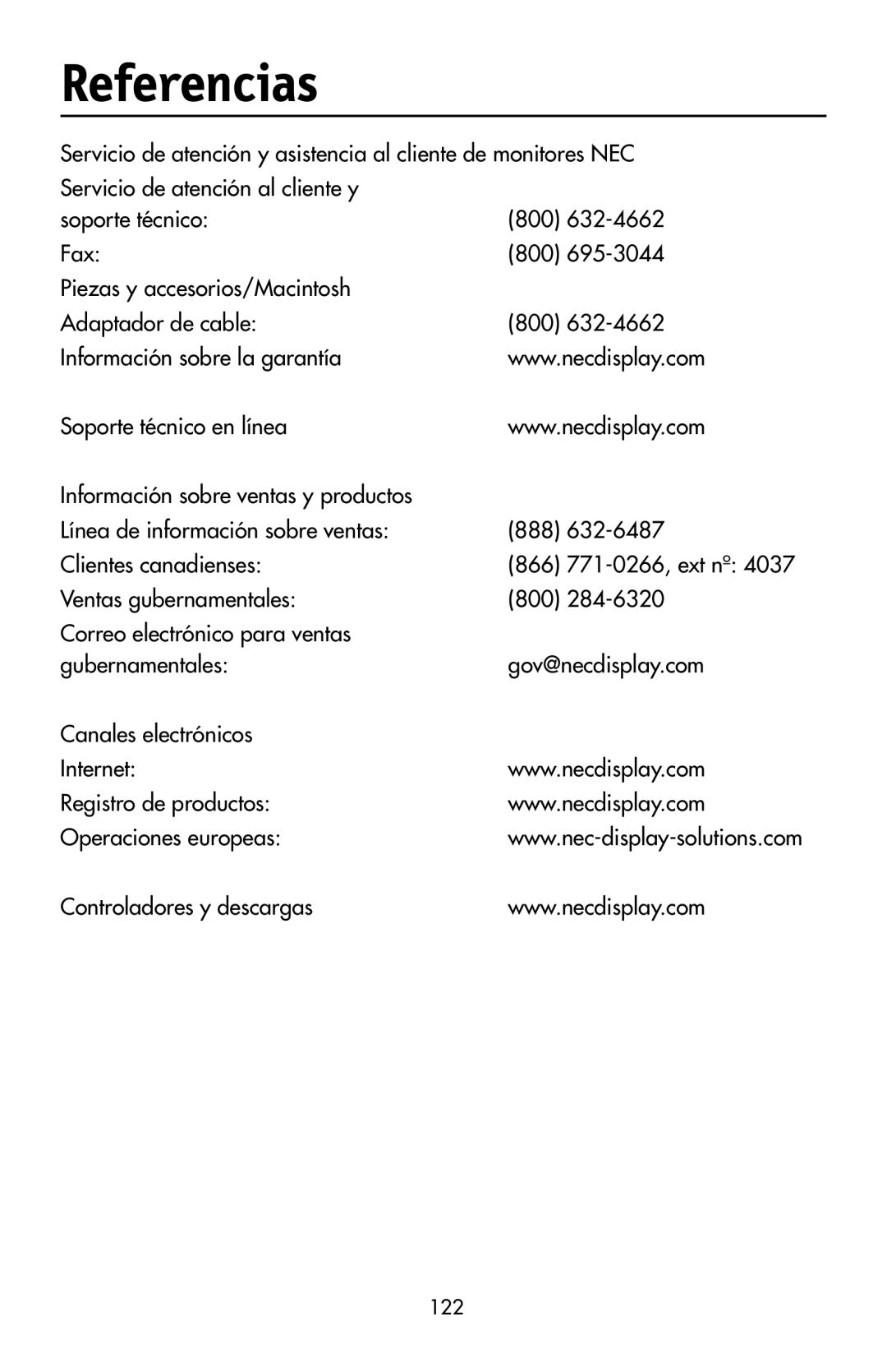 NEC LCD2190UXi user manual Referencias, 122 