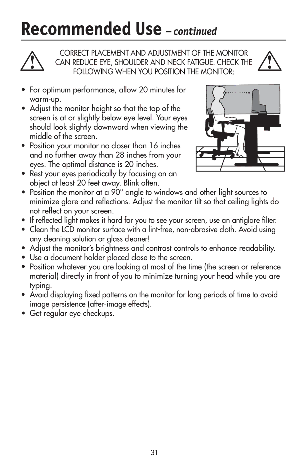 NEC LCD2190UXi user manual Recommended Use 