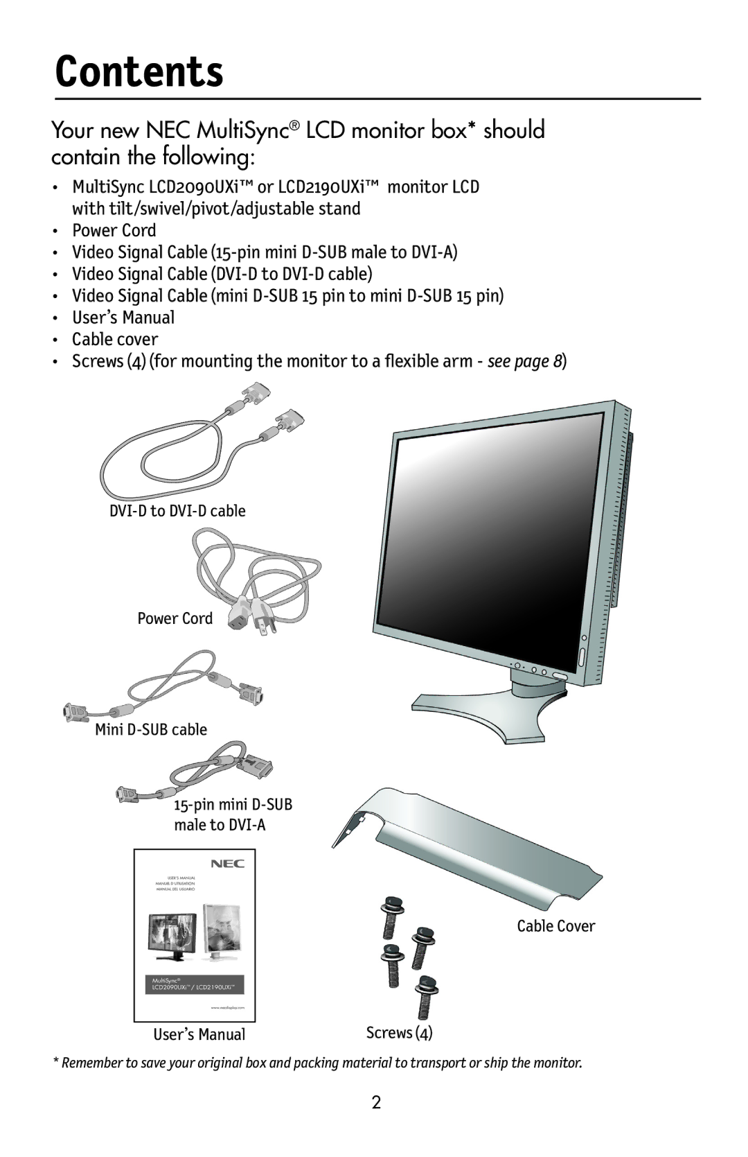 NEC LCD2190UXi user manual Contents 