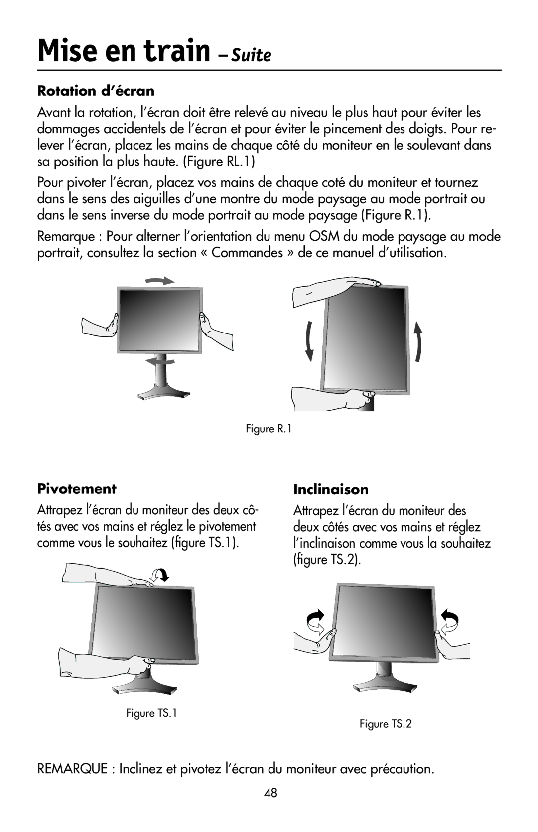 NEC LCD2190UXi user manual Rotation d’écran, PivotementInclinaison 