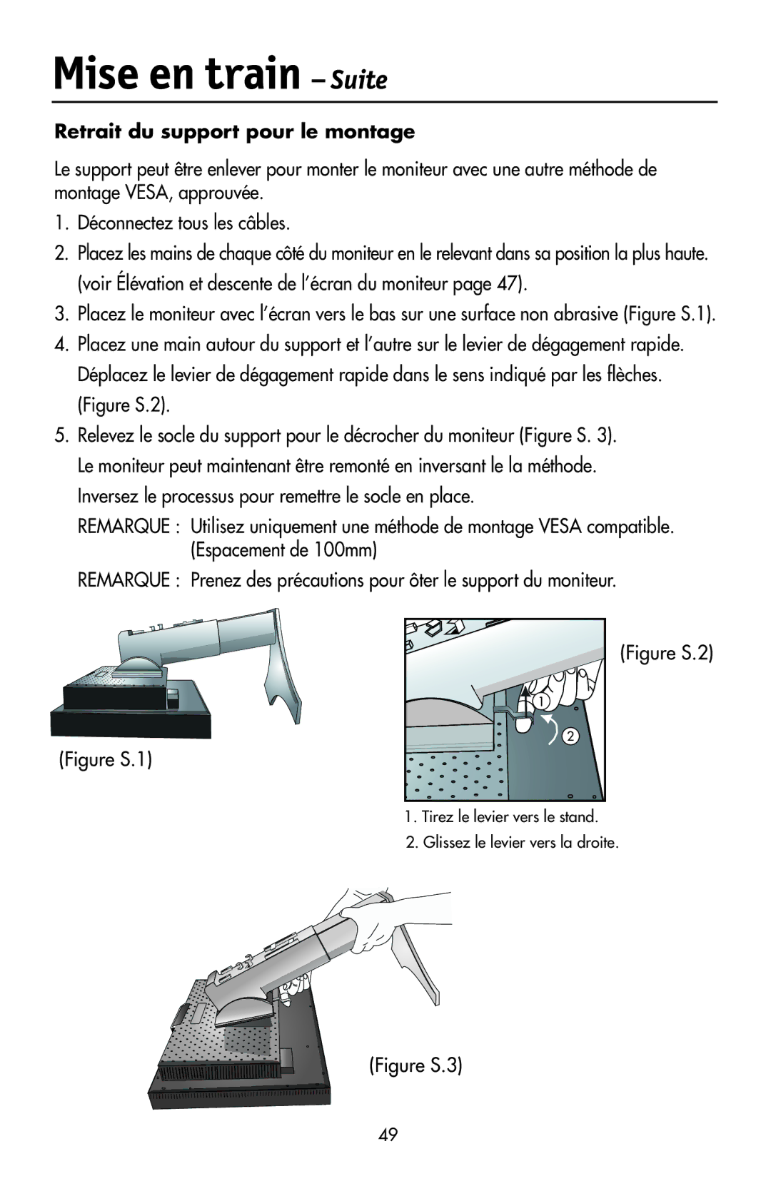 NEC LCD2190UXi user manual Retrait du support pour le montage, Figure S.1 