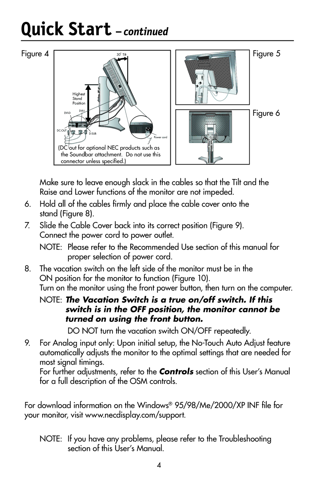 NEC LCD2190UXi user manual Highest Stand Position 