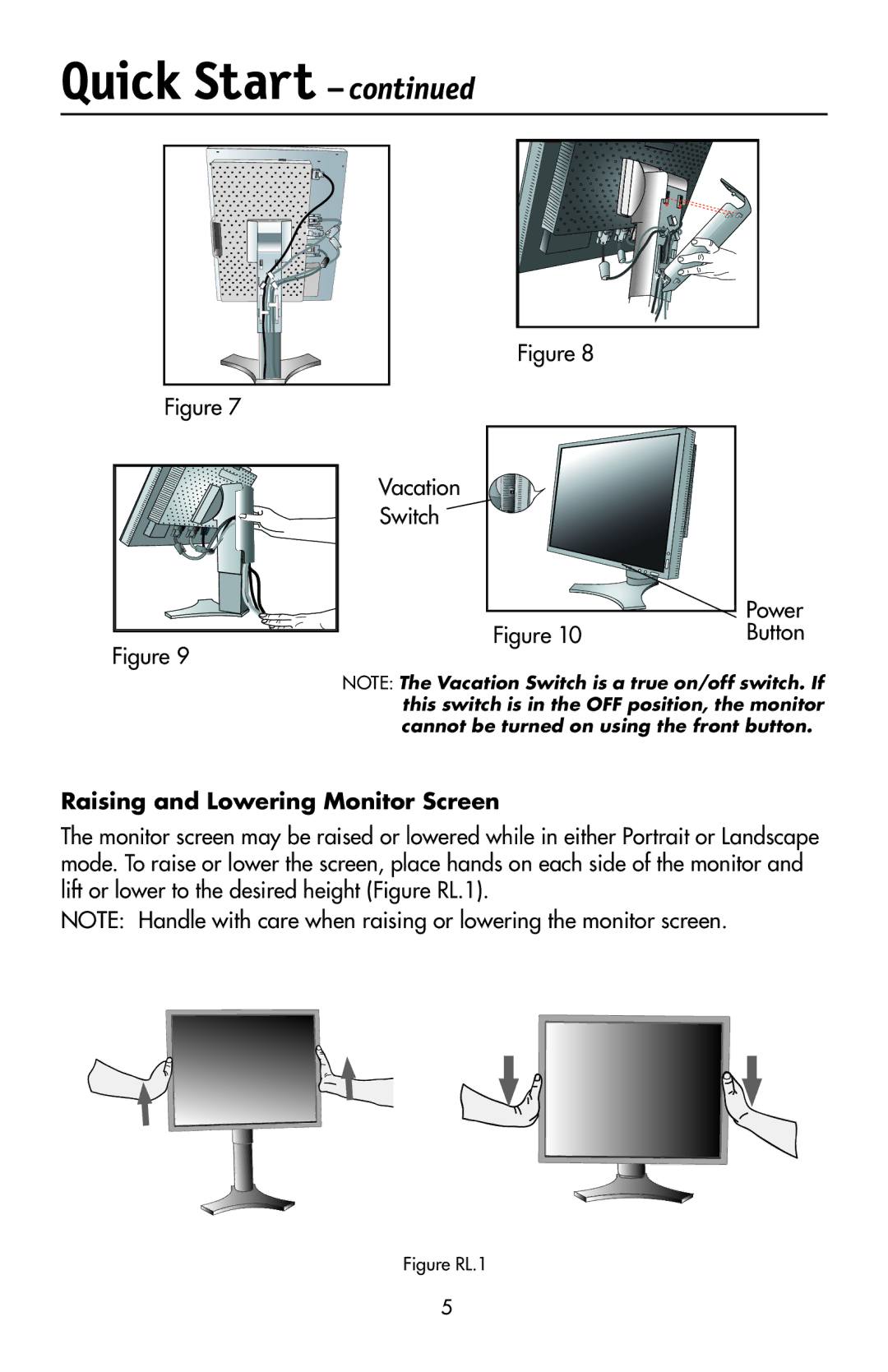 NEC LCD2190UXi user manual Raising and Lowering Monitor Screen, Power, Button 