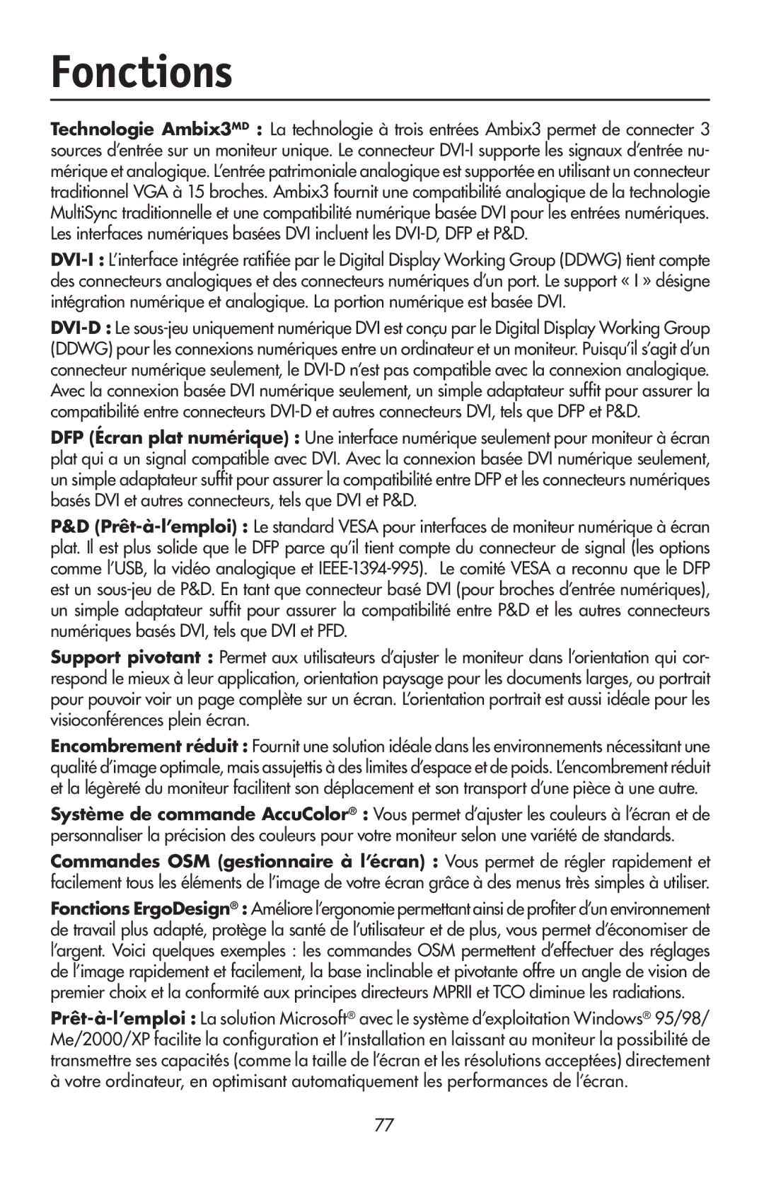 NEC LCD2190UXi user manual Fonctions 