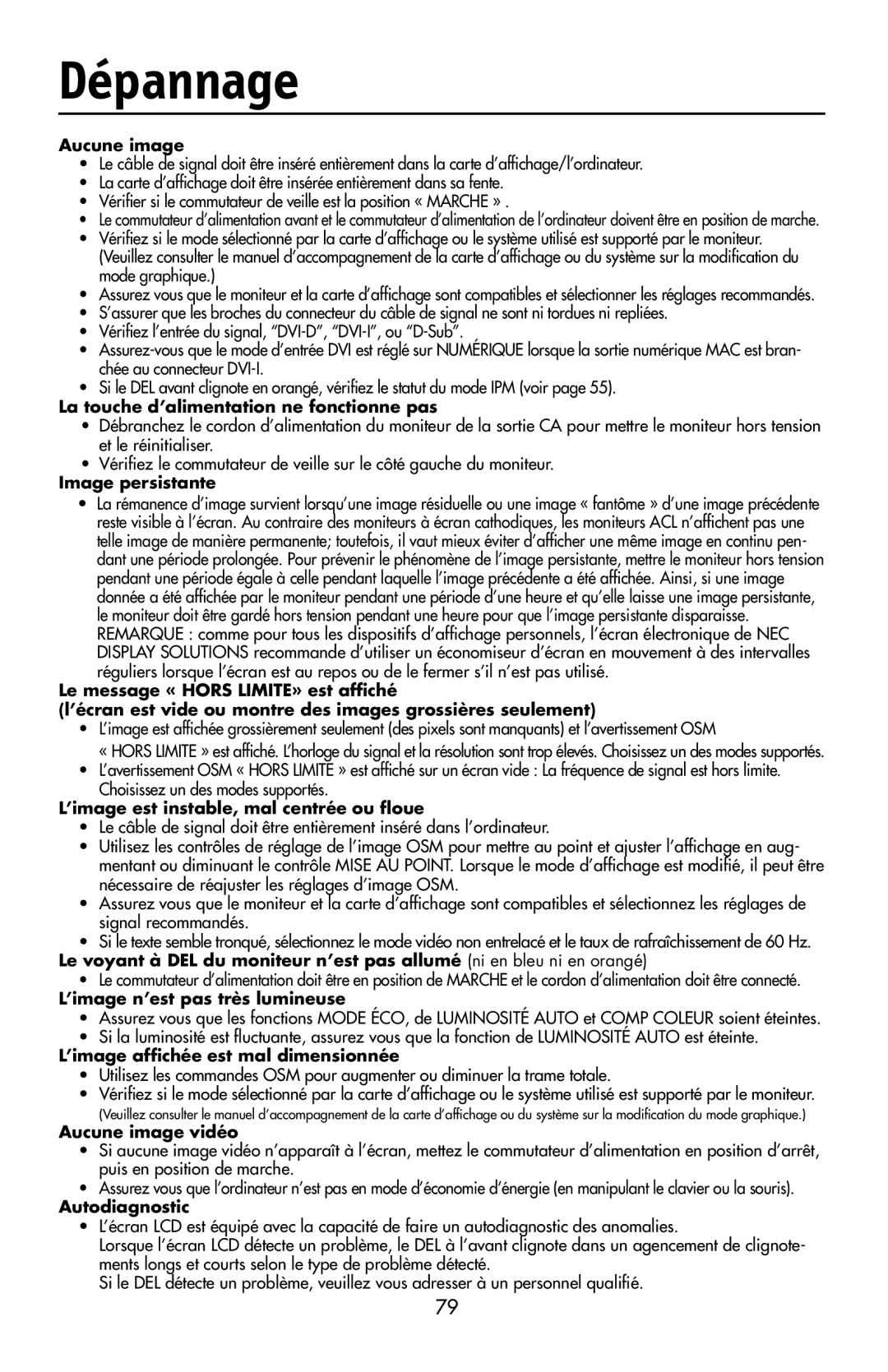 NEC LCD2190UXi user manual Dépannage, Aucune image 