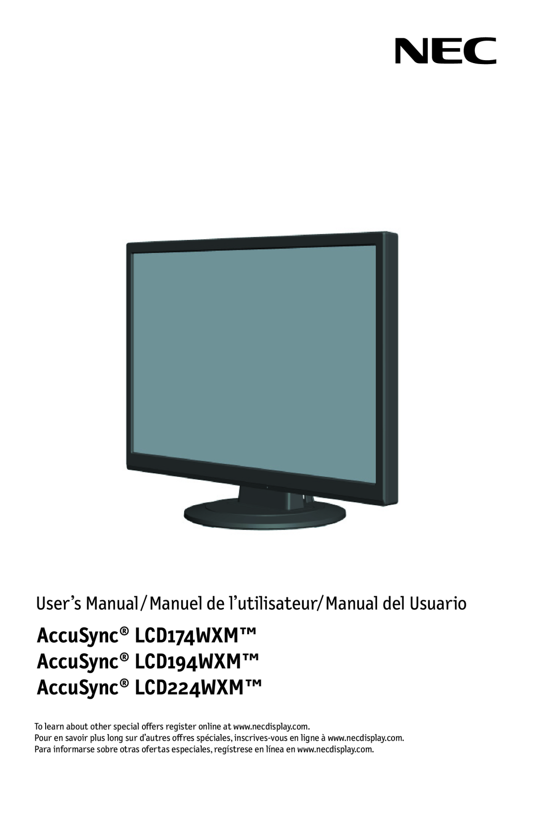 NEC user manual AccuSync LCD174WXM AccuSync LCD194WXM AccuSync LCD224WXM 