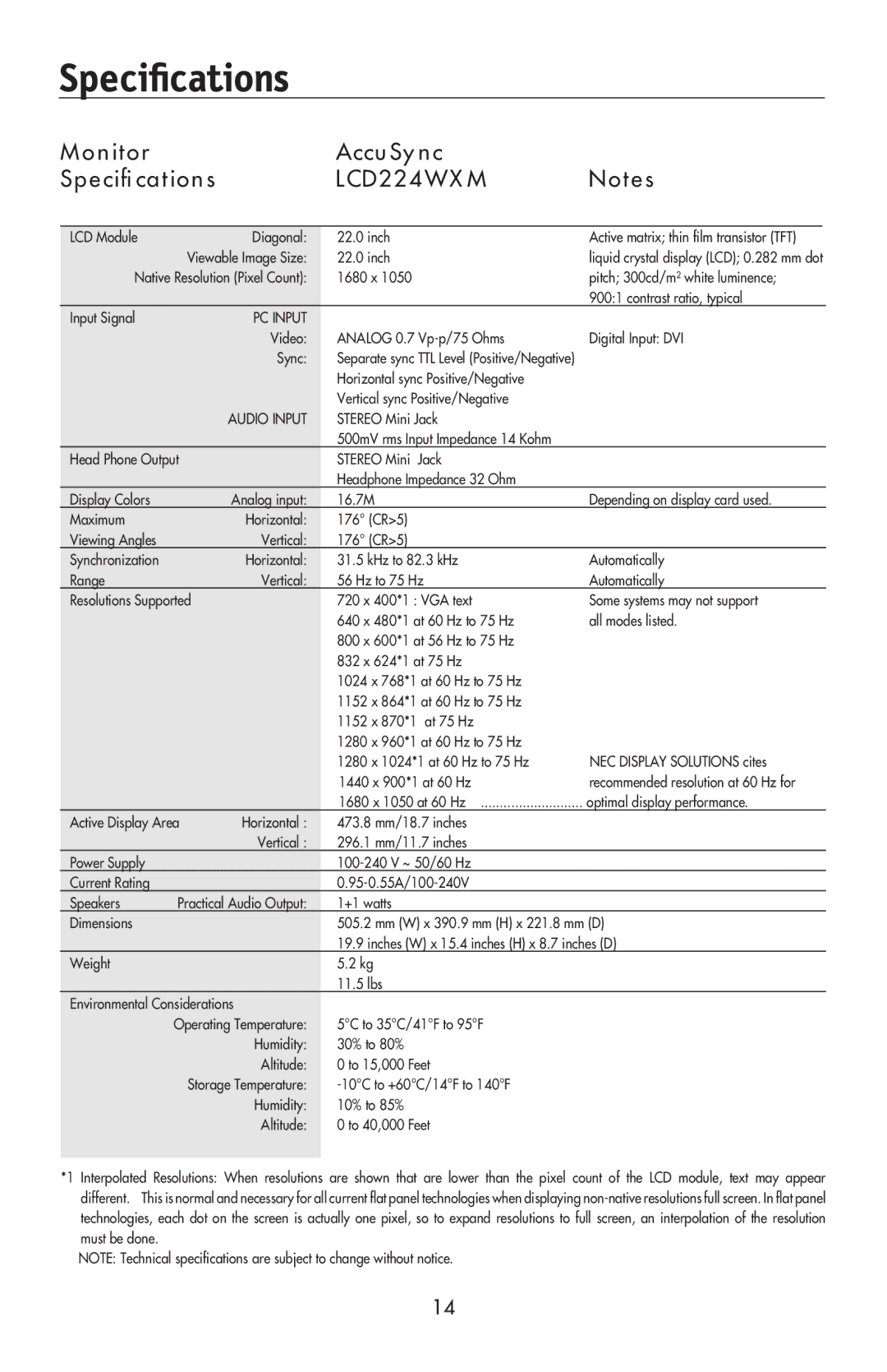 NEC LCD174WXM, LCD194WXM user manual LCD224WXM 