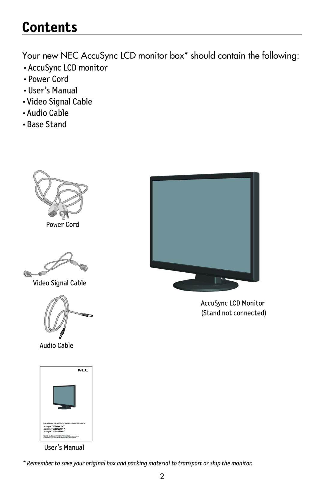 NEC LCD174WXM, LCD224WXM, LCD194WXM user manual Contents 