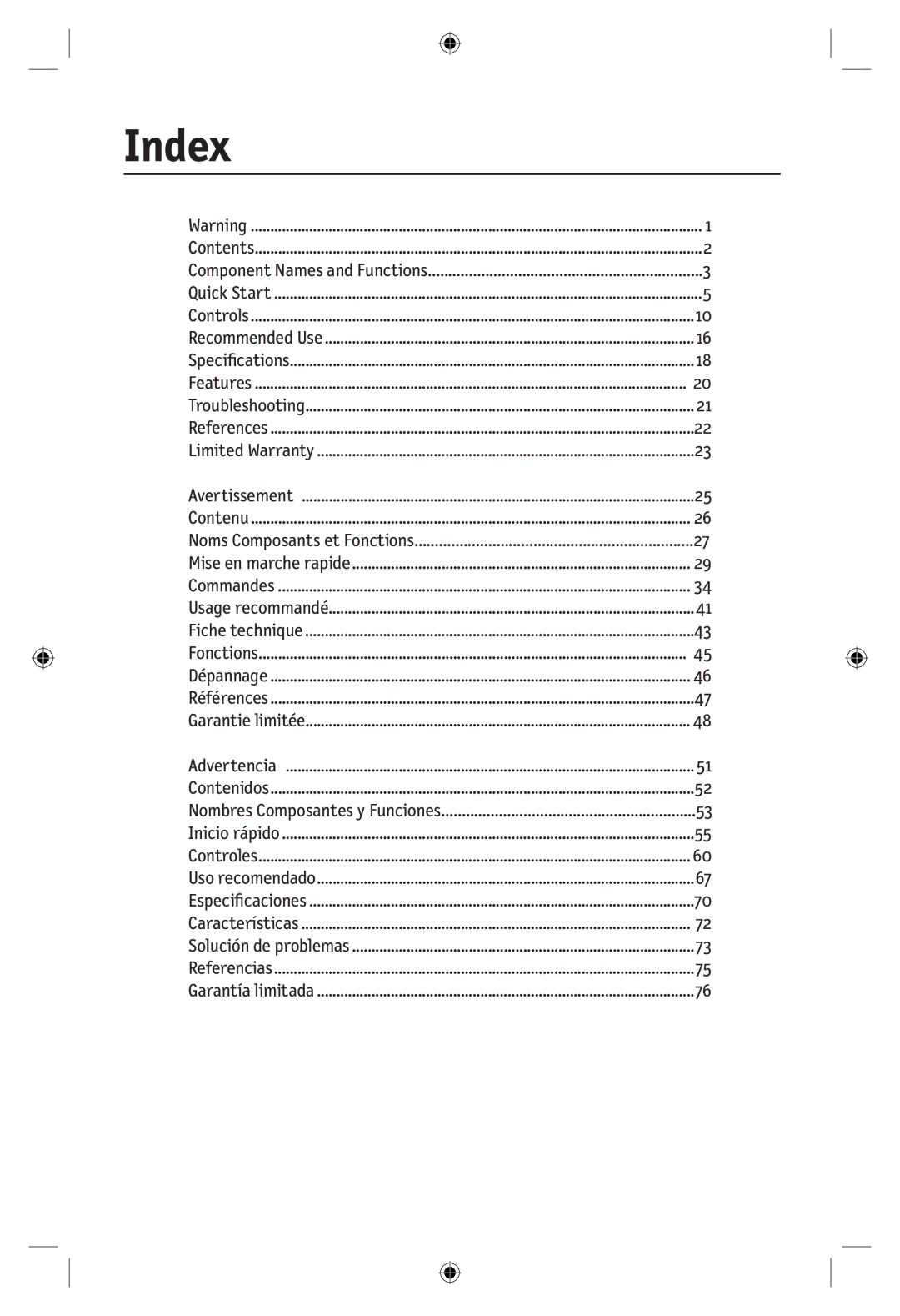 NEC LCD22WMGX, LCD24WMCX user manual Index, Component Names and Functions 