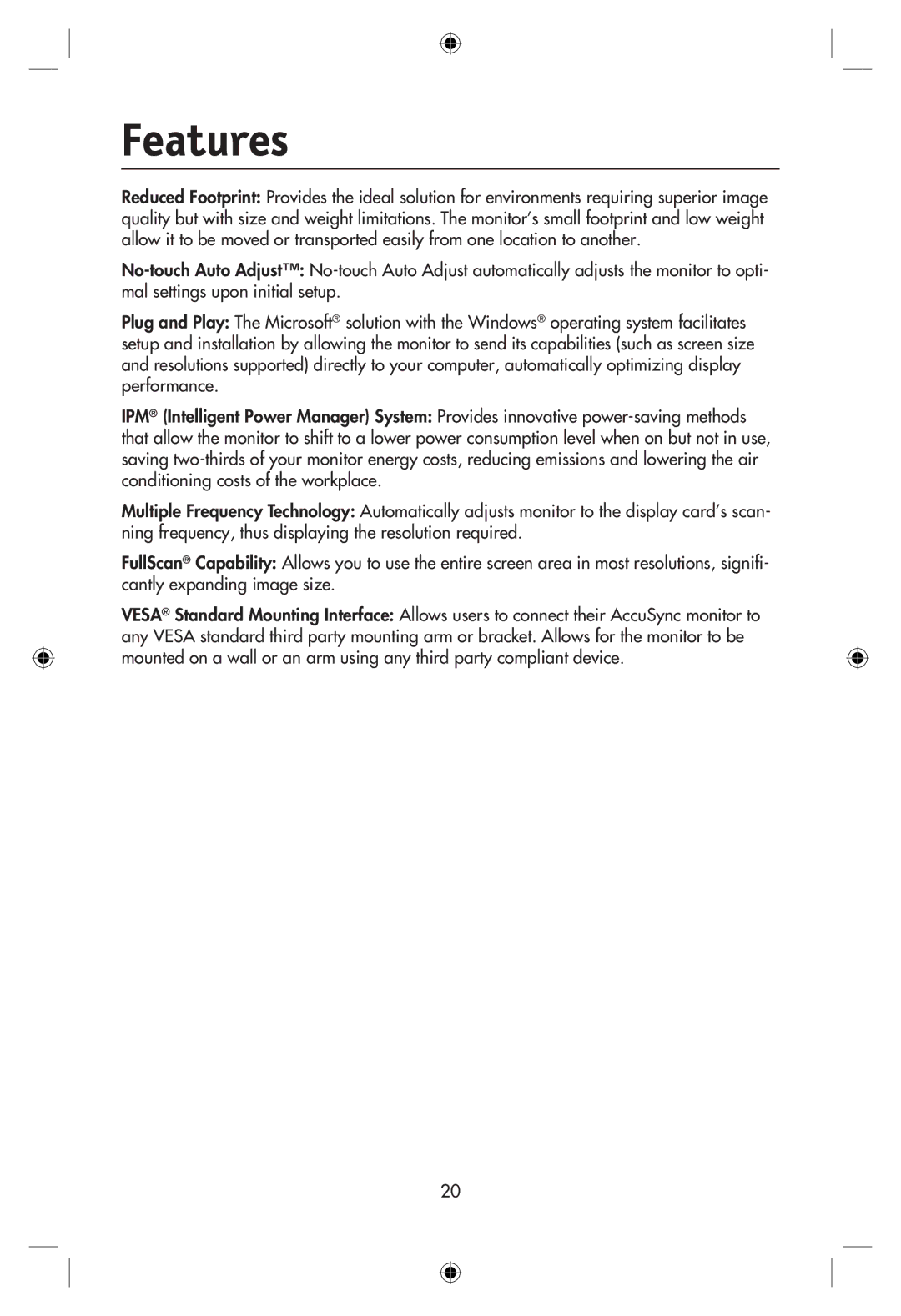 NEC LCD22WMGX, LCD24WMCX user manual Features 