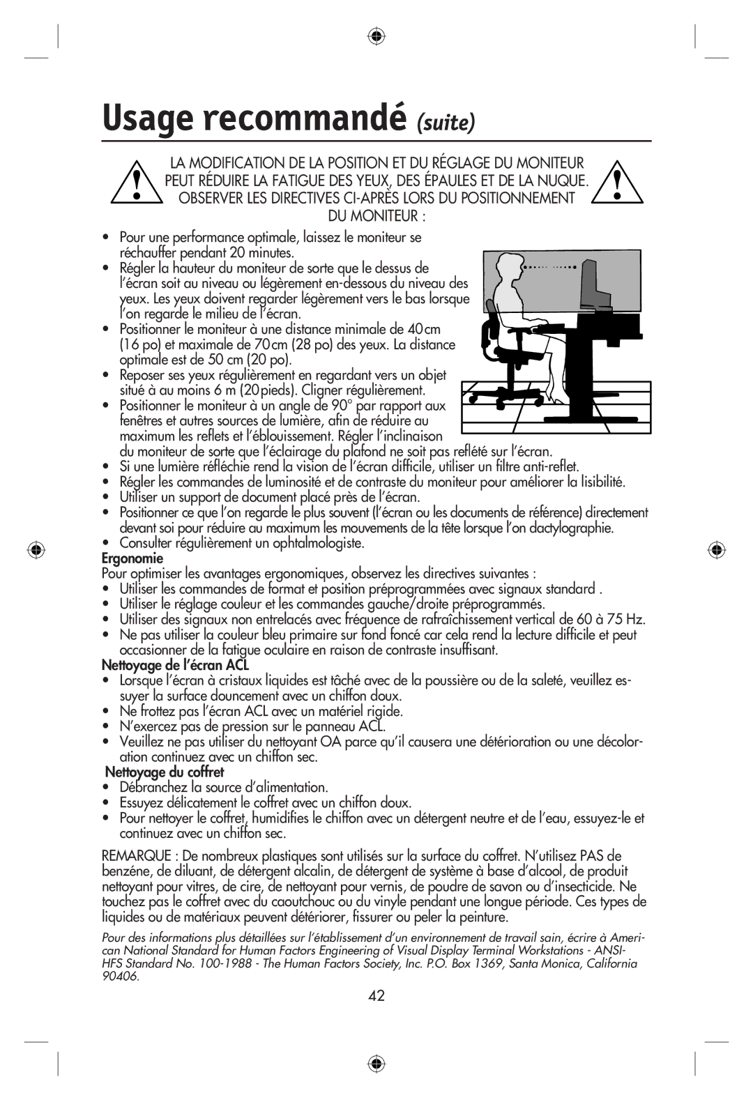 NEC LCD22WMGX, LCD24WMCX user manual Usage recommandé suite 