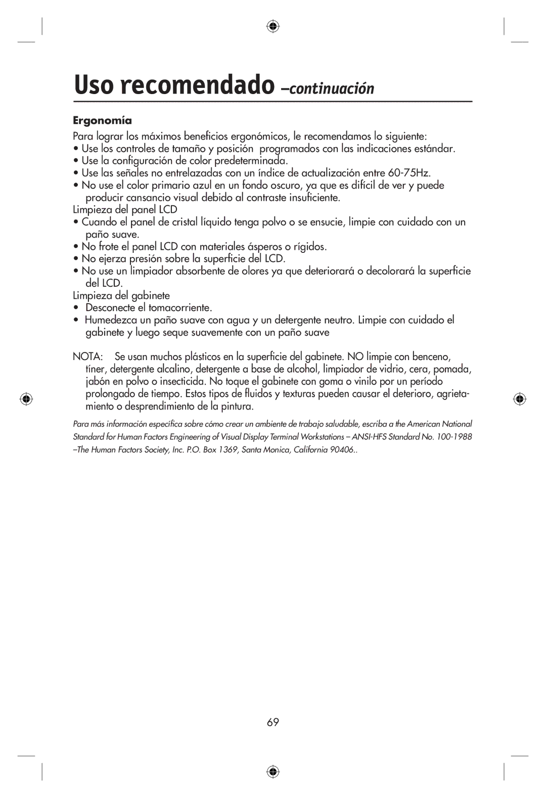 NEC LCD22WMGX, LCD24WMCX user manual Ergonomía 