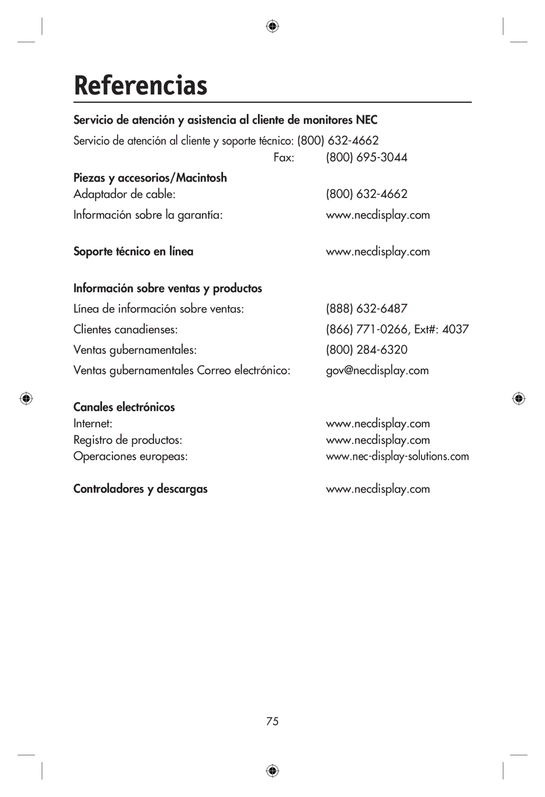 NEC LCD22WMGX, LCD24WMCX user manual Referencias 