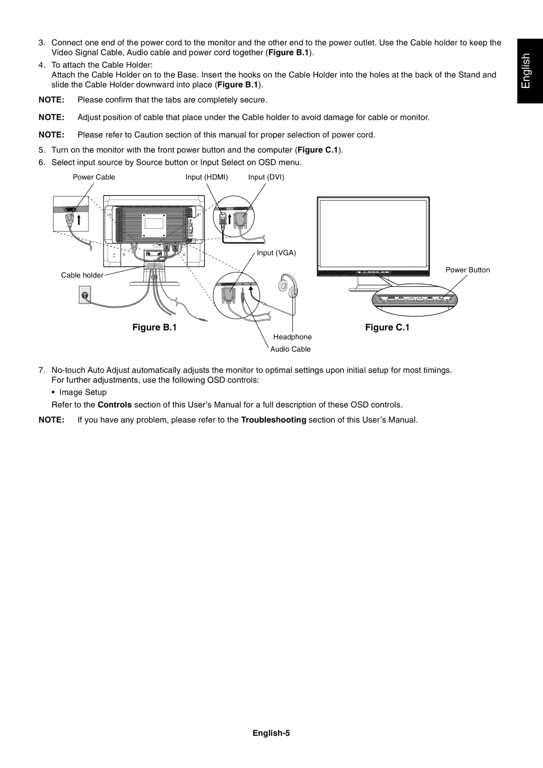 NEC LCD22WMGX user manual Figure B.1, English-5 