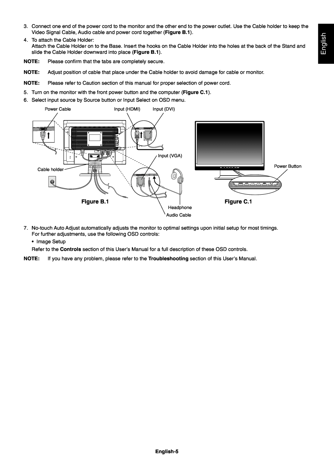 NEC LCD22WMGX user manual Figure B.1, Figure C.1, English-5 