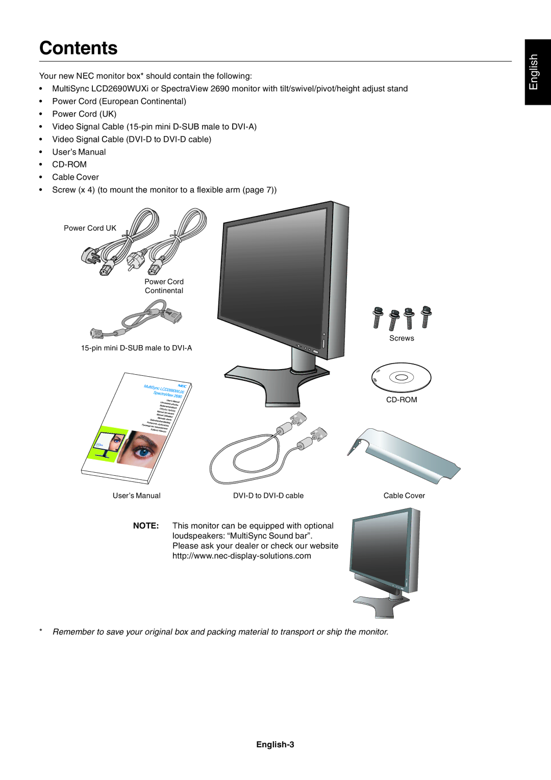 NEC LCD2690WUXi user manual Contents 