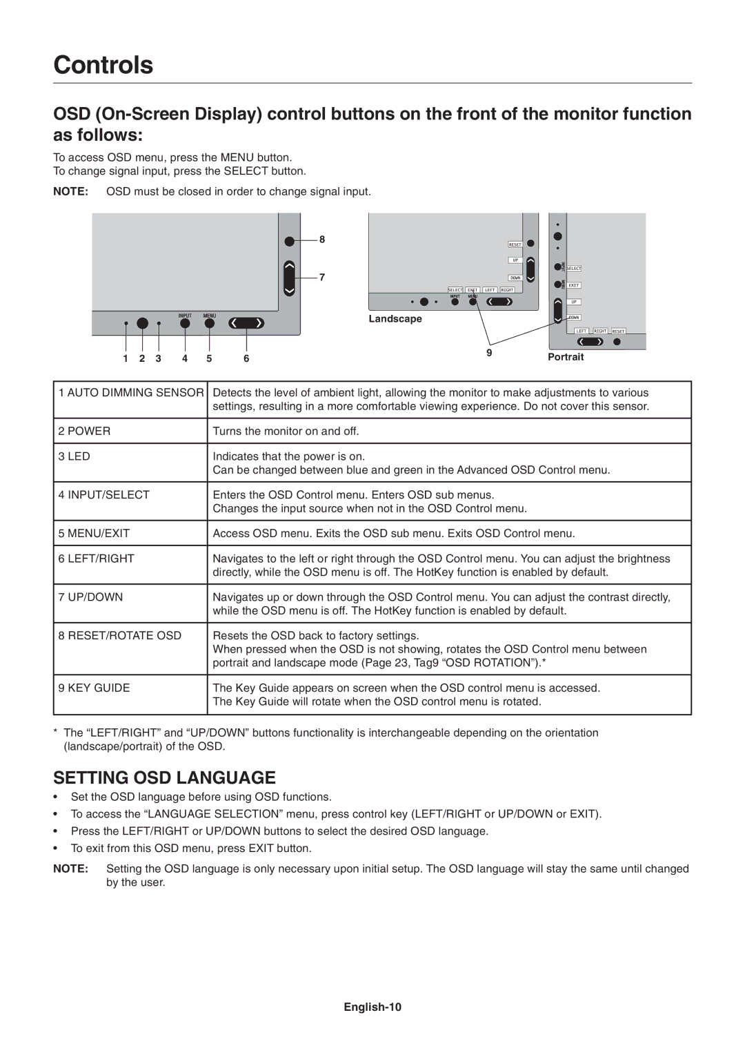 NEC LCD3090WQXi user manual Controls, English-10 