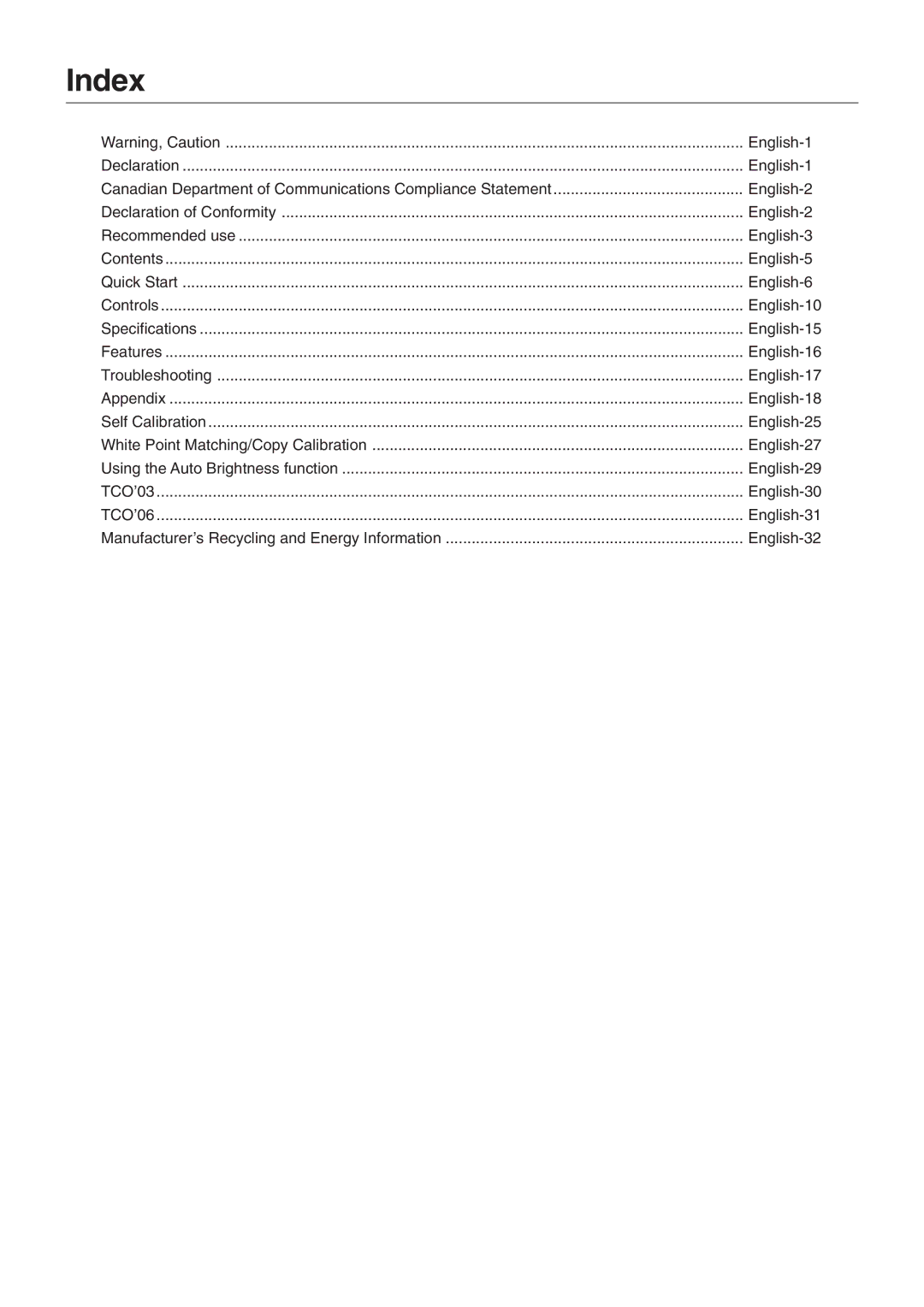 NEC LCD3090WQXi user manual Index, English-32 