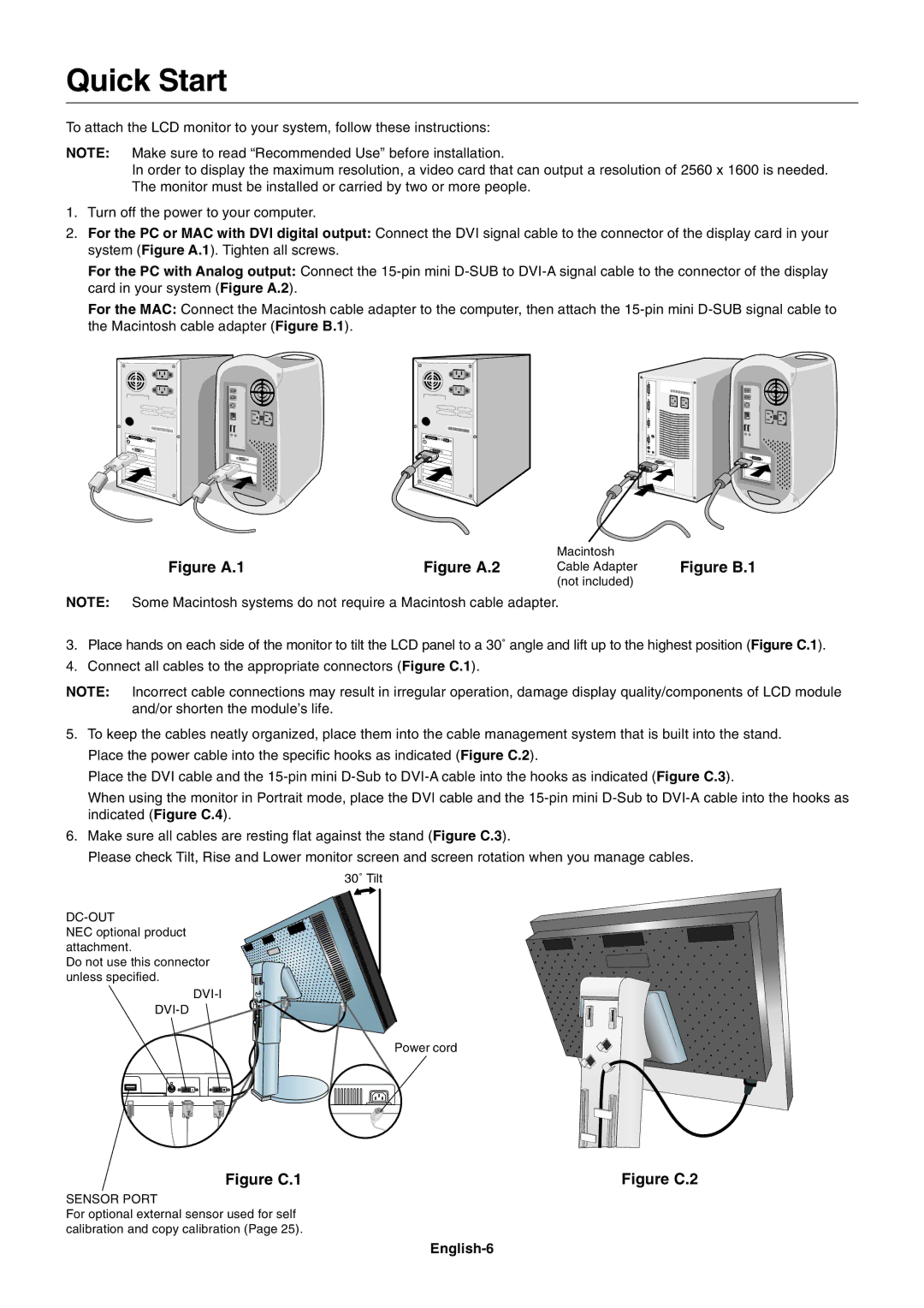 NEC LCD3090WQXi user manual Quick Start, English-6 